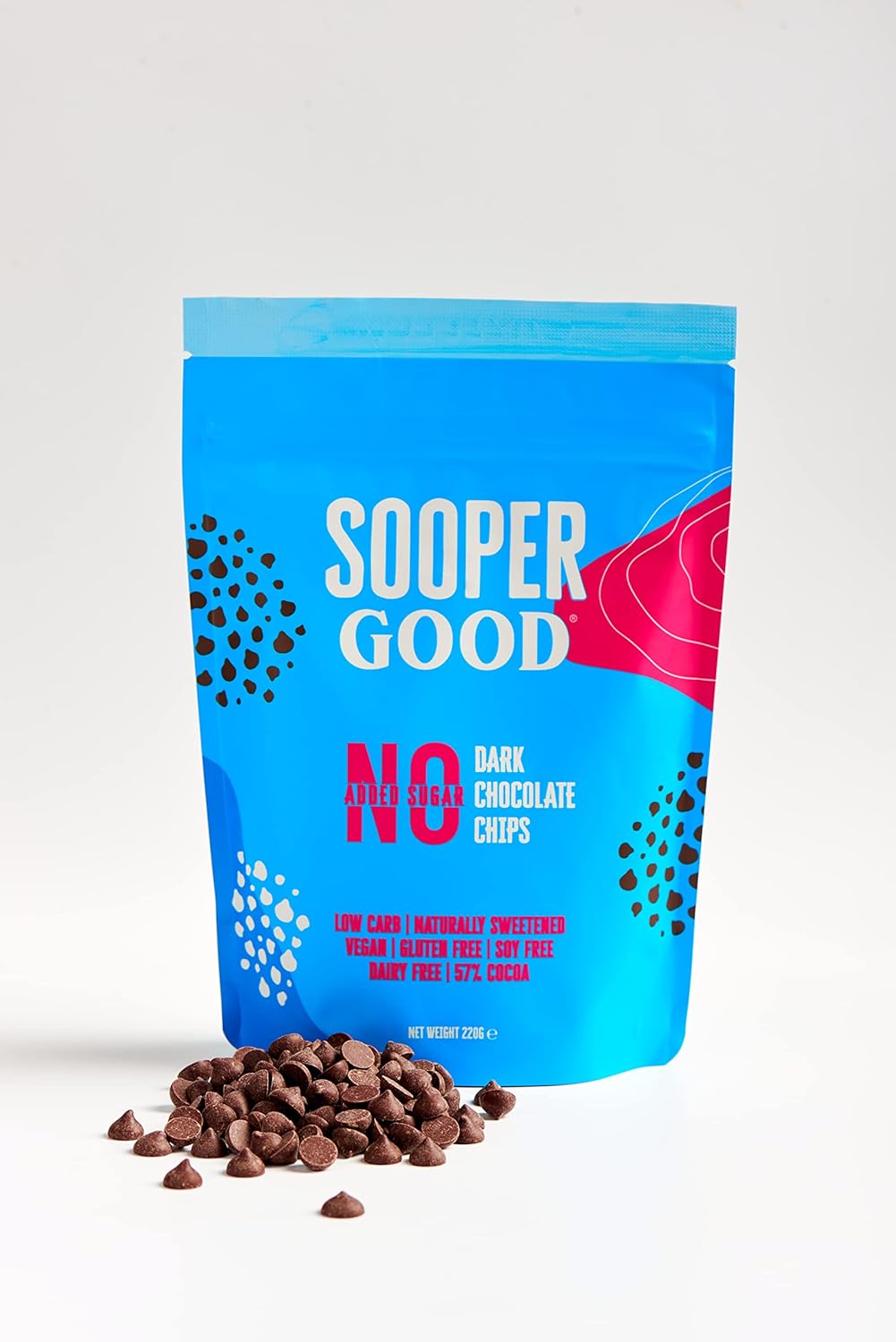 Soopergood Dark Chocolate Chips Sugar Free, Vegan, Low Carb, Keto Friendly, Gluten Free For
