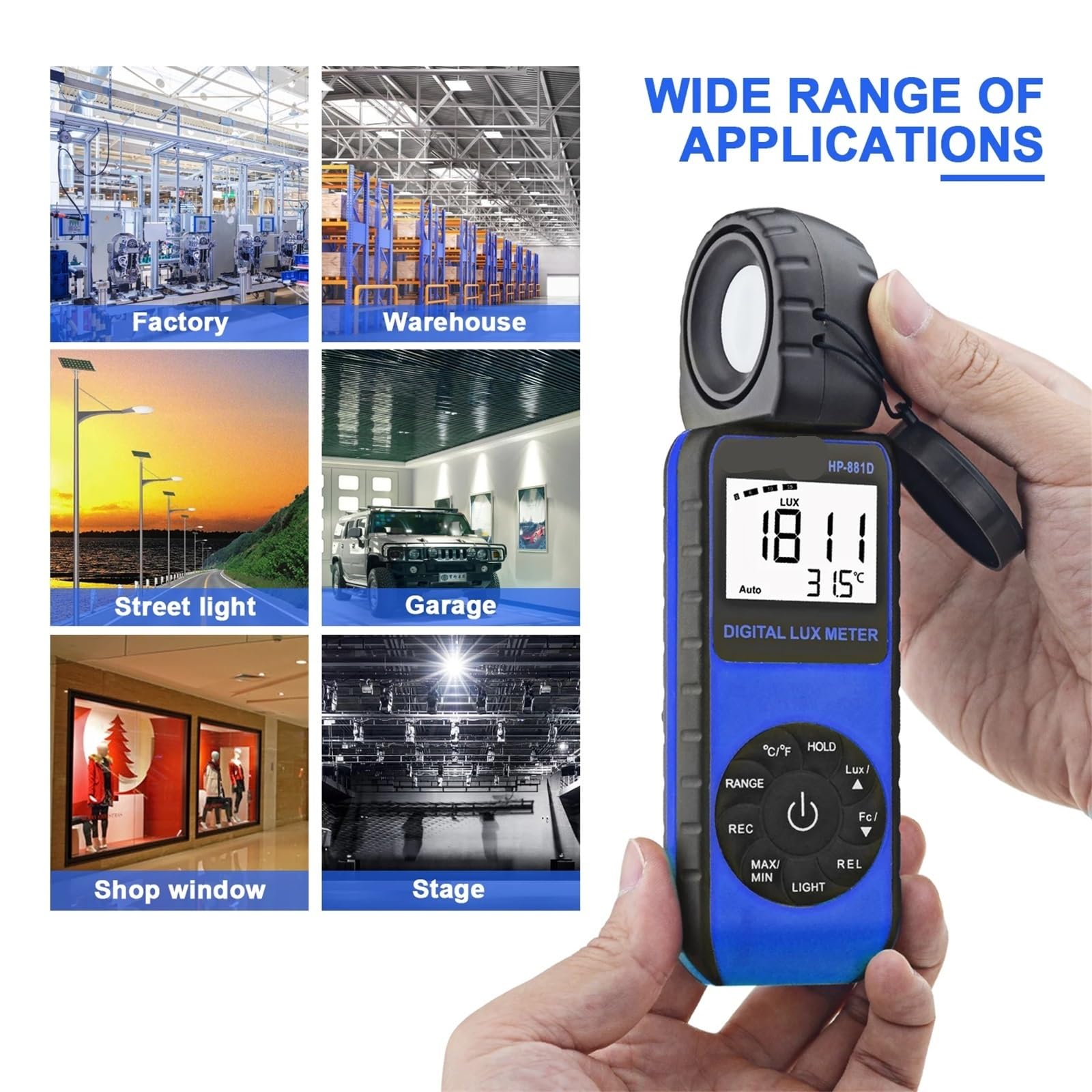Medidor de luz Digital, Fotómetro Portátil De Intensidad, Lux Digital, Precisión ±4%, Medición 1 A 400000, Cero Automático, 881D para Plantas de Interior y jardín, fotografía