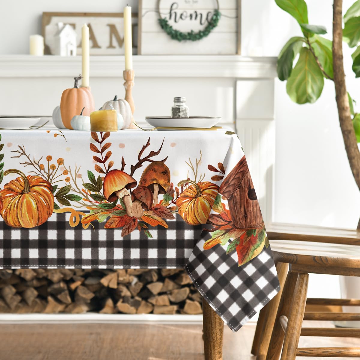 Fall Tablecloth 60x84 Inch - Thanksgiving Autumn Harvest Orange Truck Gnome Pumpkin Design