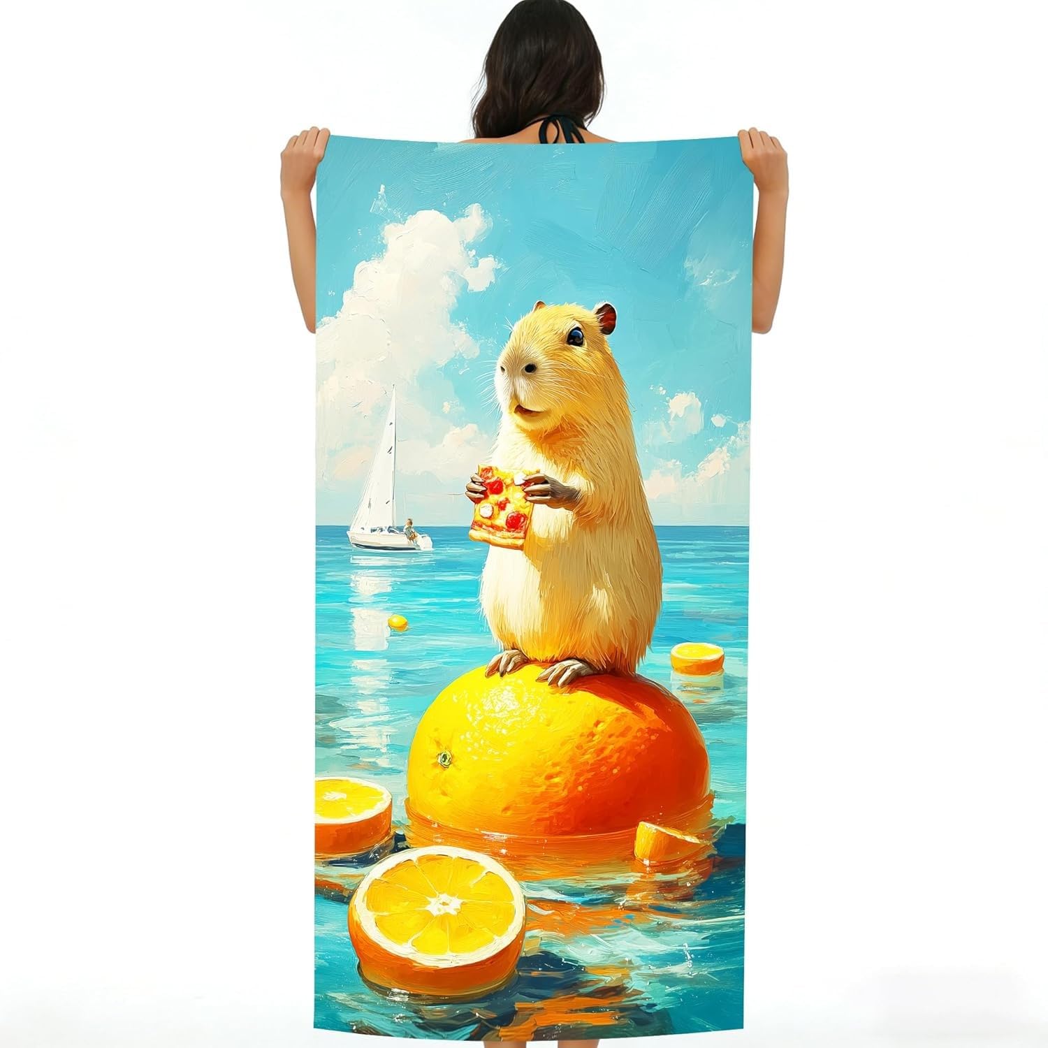 YZQGLHP Cartoon Microfibre Beach Towel Guinea Pig Beach Bath Towel Quick Drying, Lightweight, Sand-Free, Durable, for Pool, Gym, Camping, Travel Towel 90x200cm