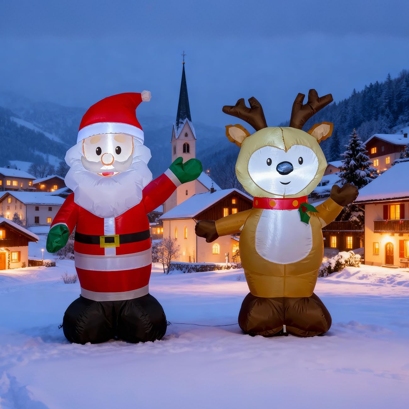 TYBEEU Ensemble gonflable Père Noël et renne 1,2 m Décoration de Noël gonflable pour l'extérieur