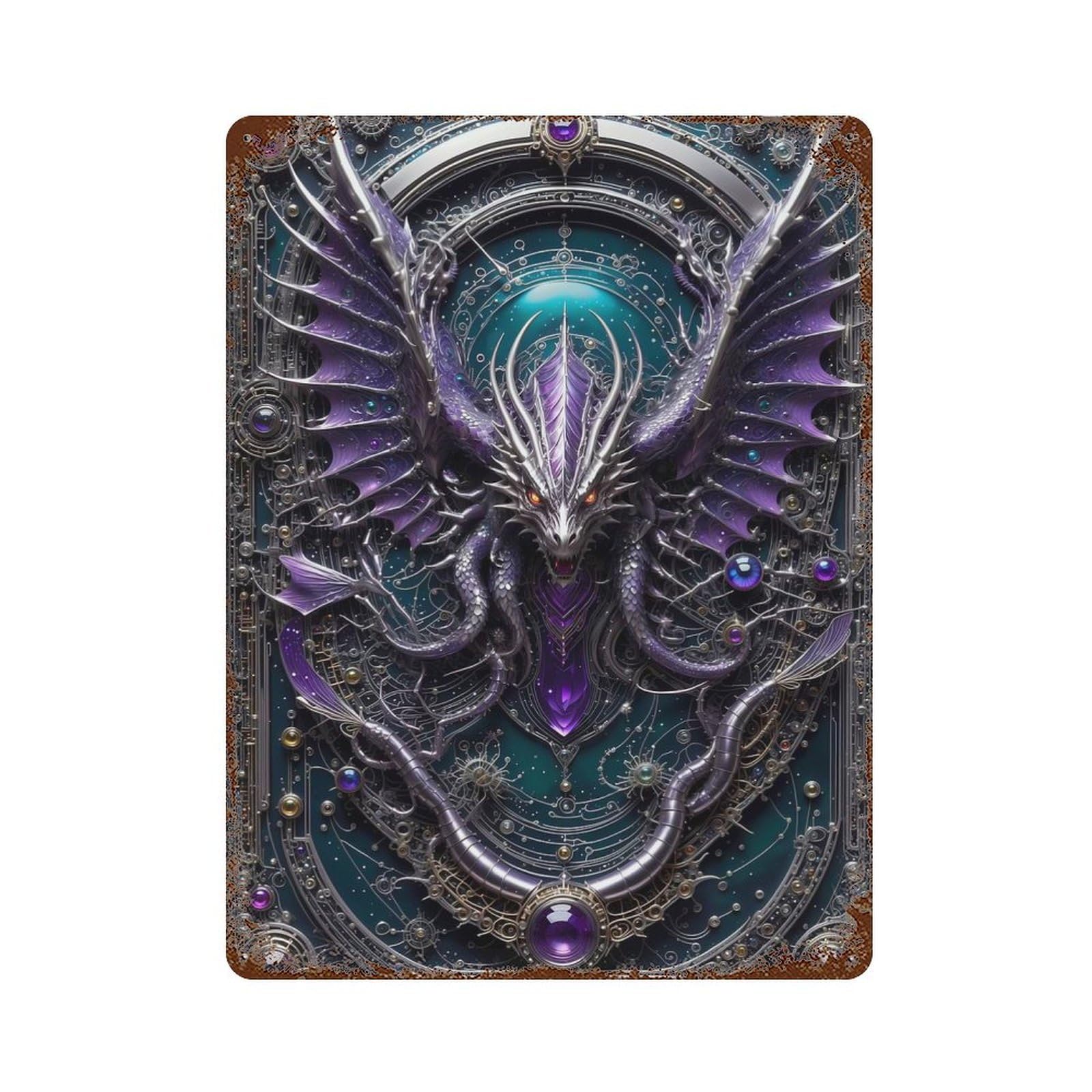 Eternal Dragon Wings Rust Effect Tin Sign 15.7"x11.8", Rustic Home Decor for Garage, Pub Or Kitchen