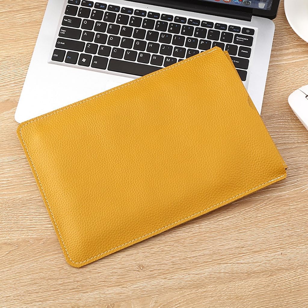 HC&WT Genuine Full-Grain Leather MacBook Sleeve Case, Universal Fit for MacBook Air/Pro & Slim Laptops, Convertible Mouse Pad, Scratch-Resistant (Yellow,12inch)