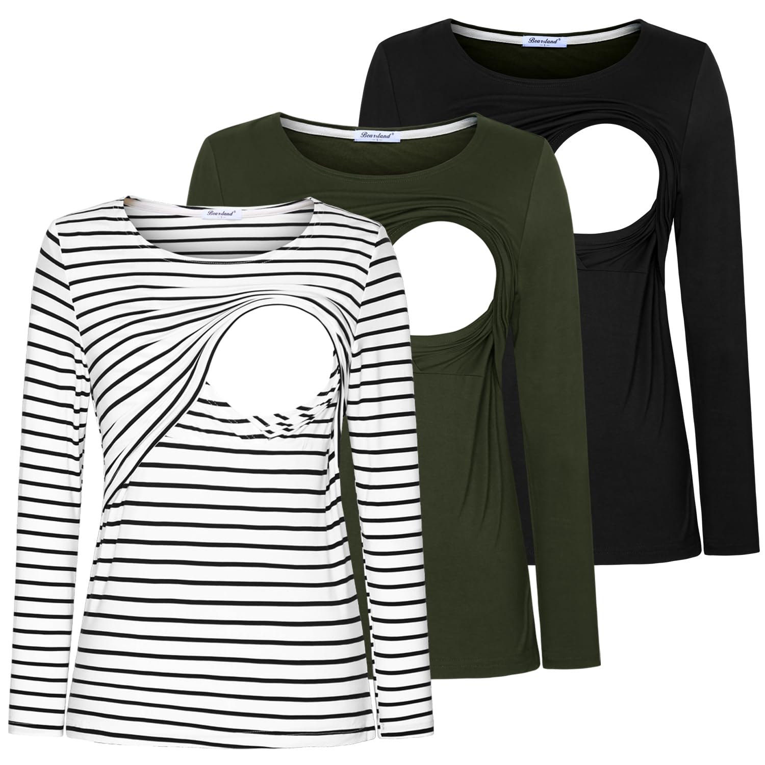 Bearsland Chemise d'allaitement à manches longues et col rond pour femme