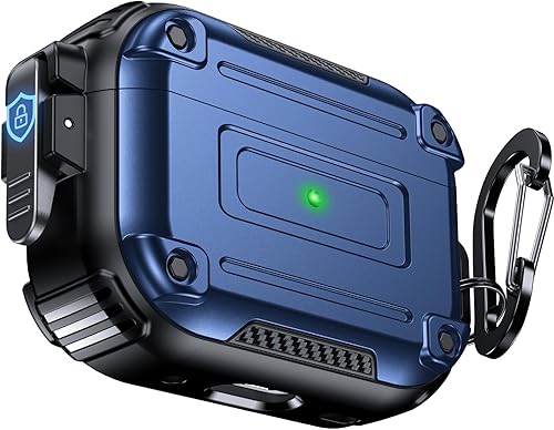 Chicfun Armour Lock - Funda para AirPods Pro de 2 generación con bloqueo seguro y llavero, compatible con MagSafe protección resistente de 360