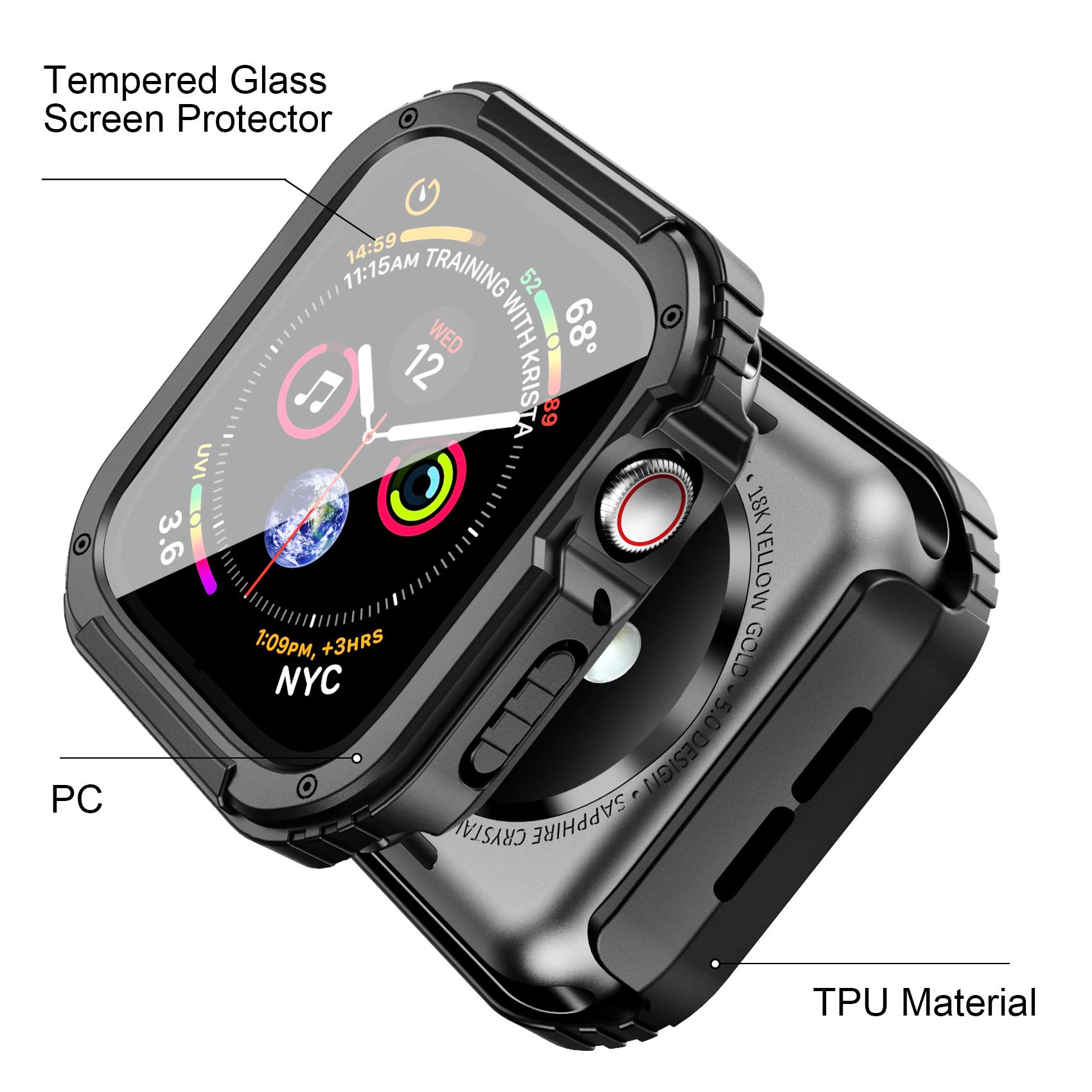Mesime Rugged Case Cover Compatible For Apple Watch With Tempered