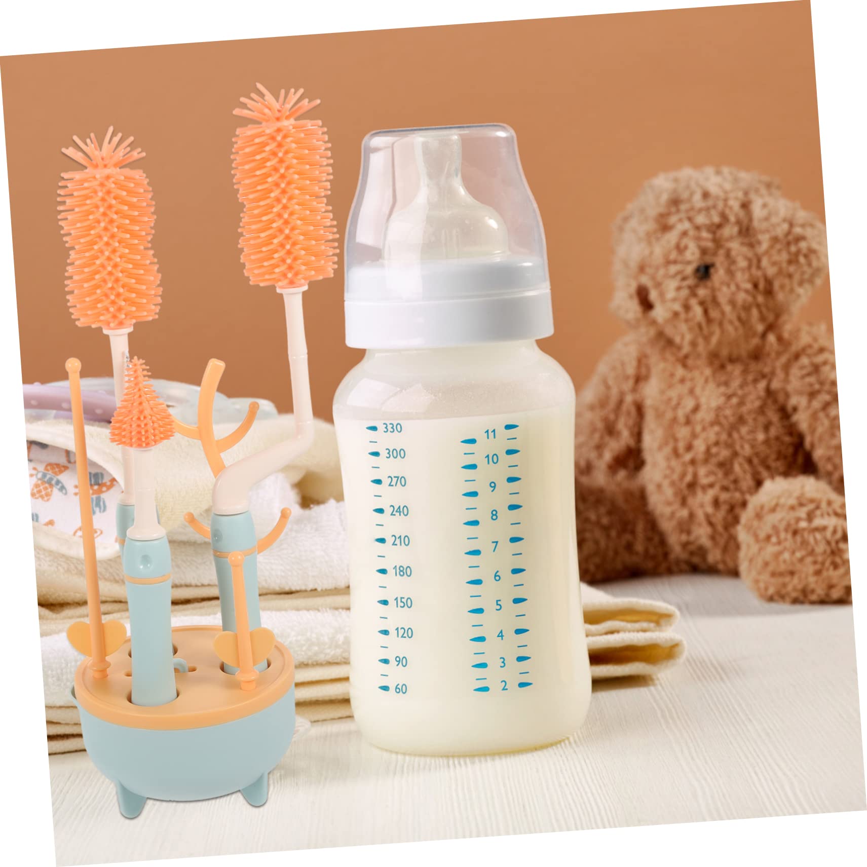 Set de Cepillos para Limpieza Profunda de Biberones y Pajitas con Mango Extendido, Material Silicona y TPE, Adecuado para Viaje y Cuidado de Botellas de Ñiño