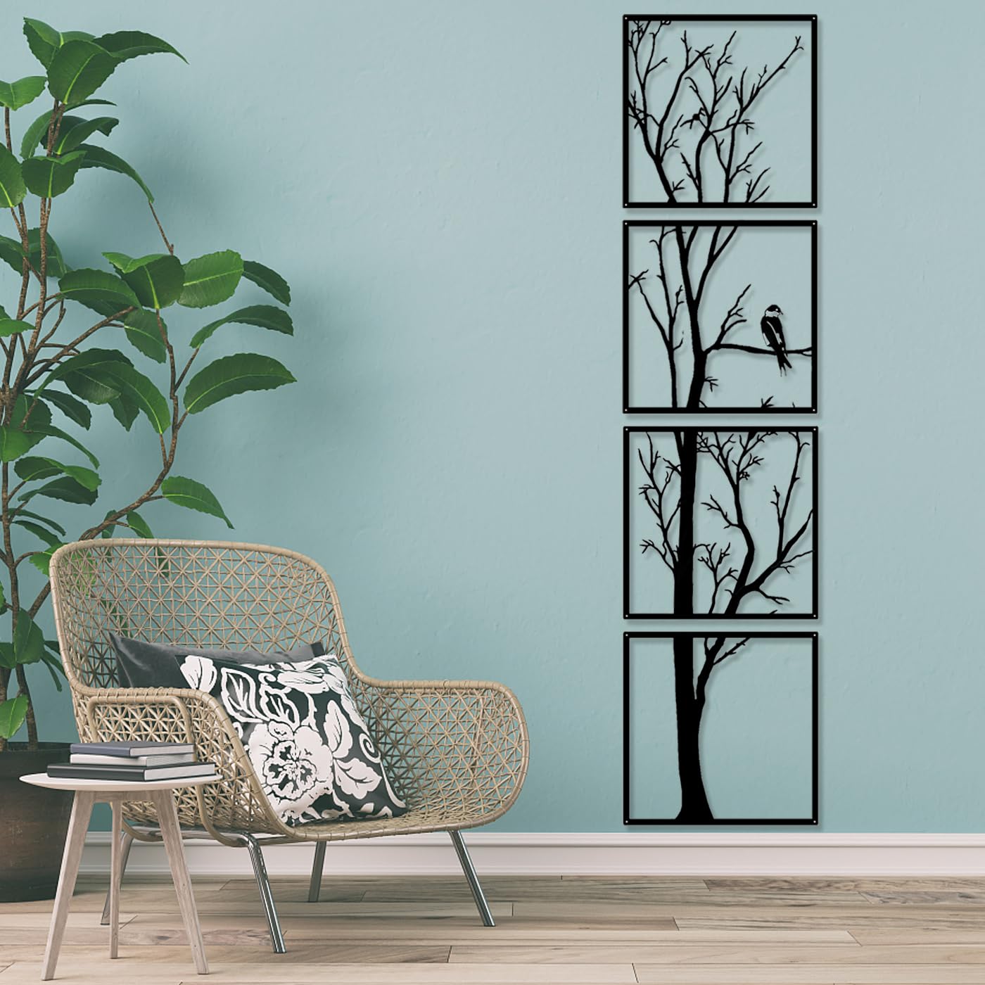 Pduoduo Decorazione artistica da parete, albero in metallo, da appendere alla parete, set di 4 pezzi, grande ramo di metallo, decorazione da parete per casa, giardino, soggiorno