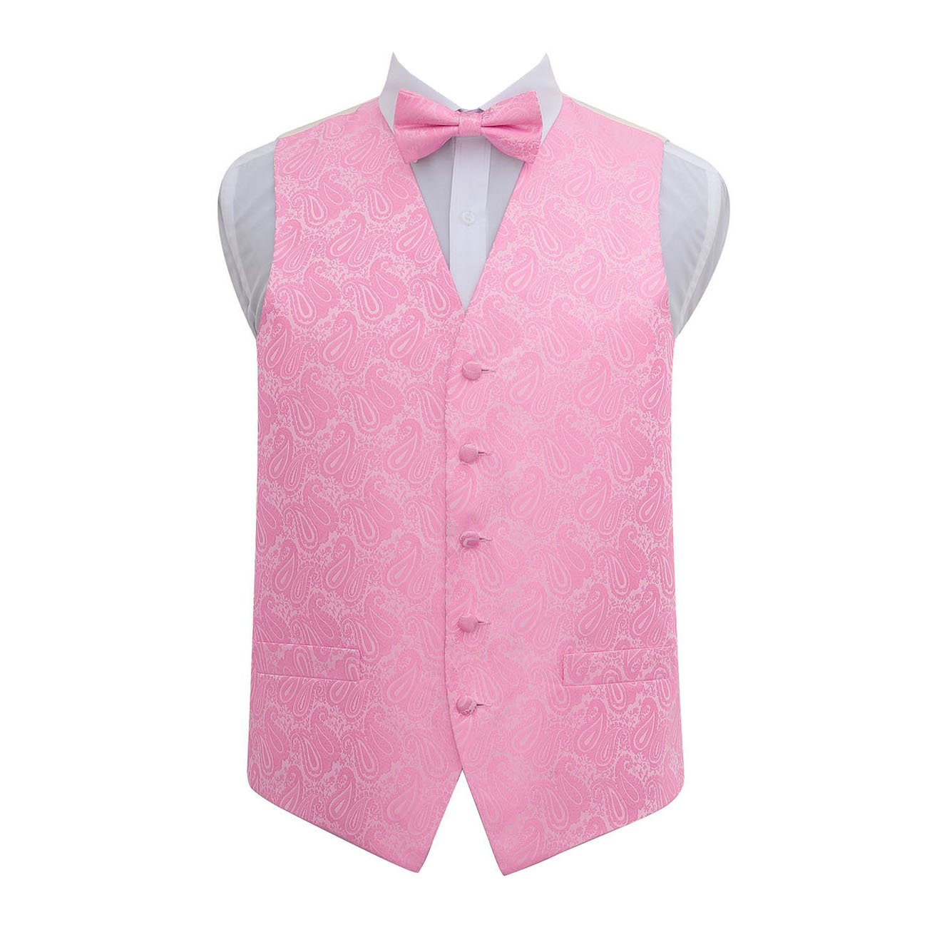 Dqt Men's Baby Pink ’S Paisley Floral Wedding Waistcoat Vest & Bow Tie Set – Groom Formal Suit – 48" (4Xl)