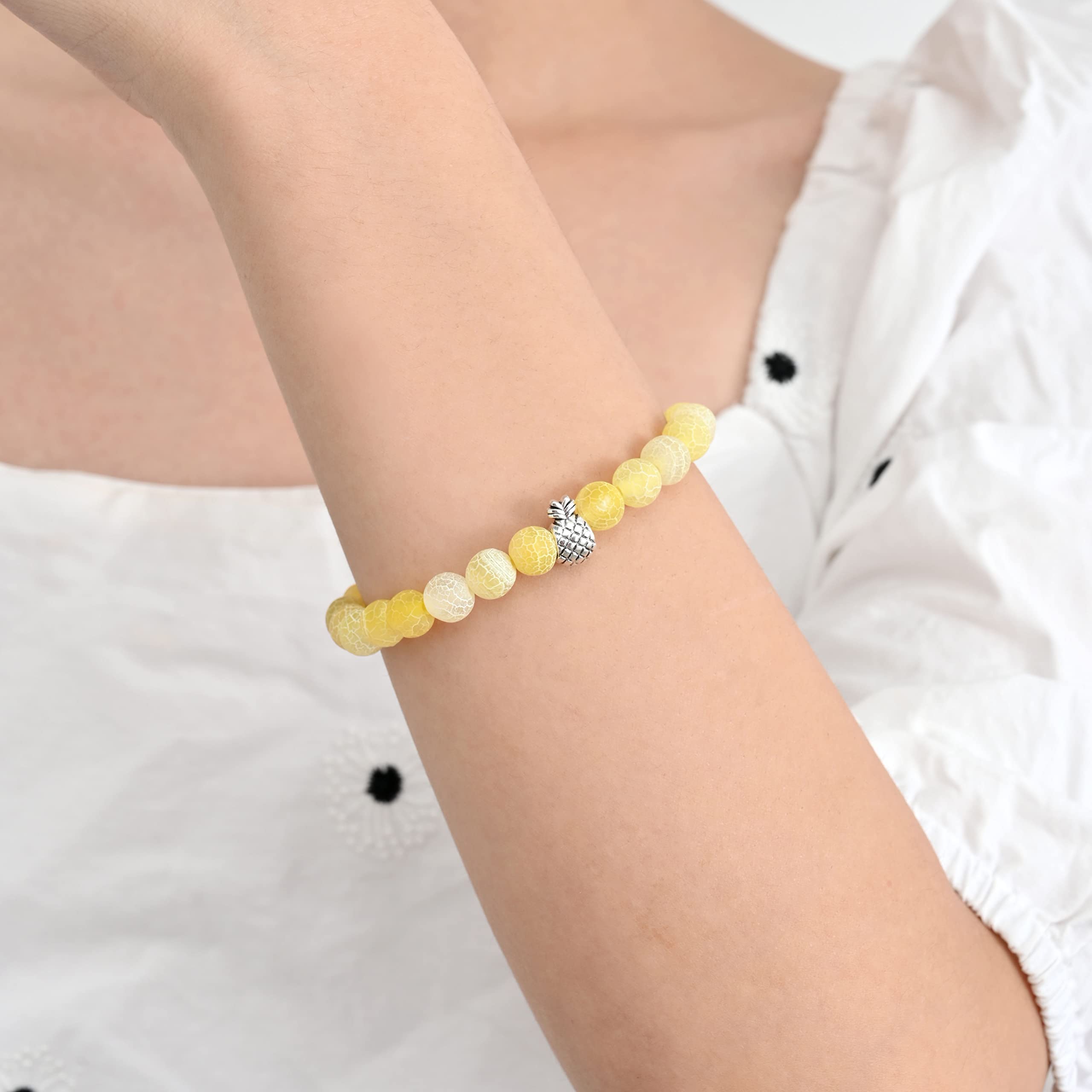 Softones 8mm Beaded Pineapple Bracelets for Women Men Best Friend Bracelet Stretch Charm Bracelets Gifts
