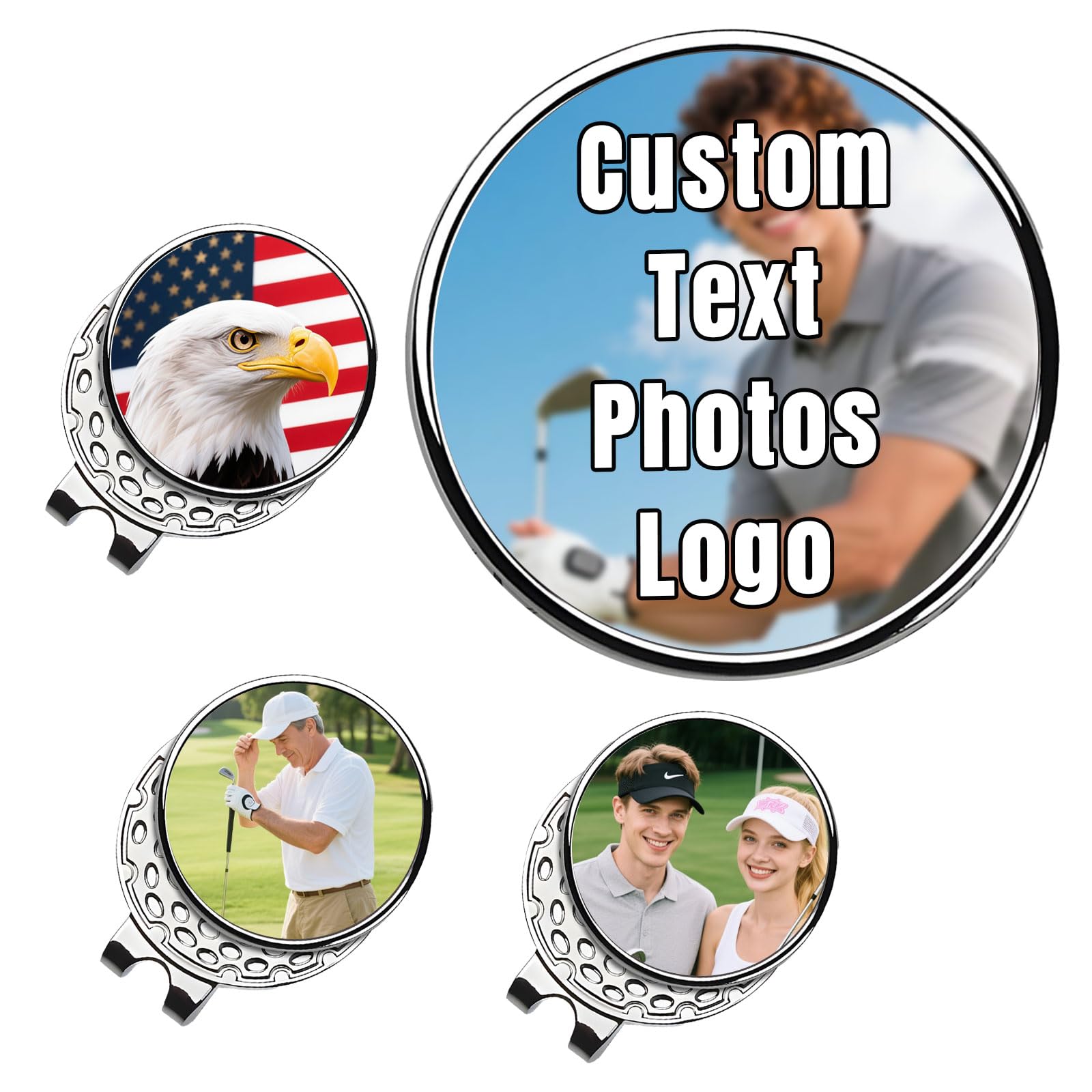 QSZ Personalised Golf Ball Markers Hat Clip with Photo Text