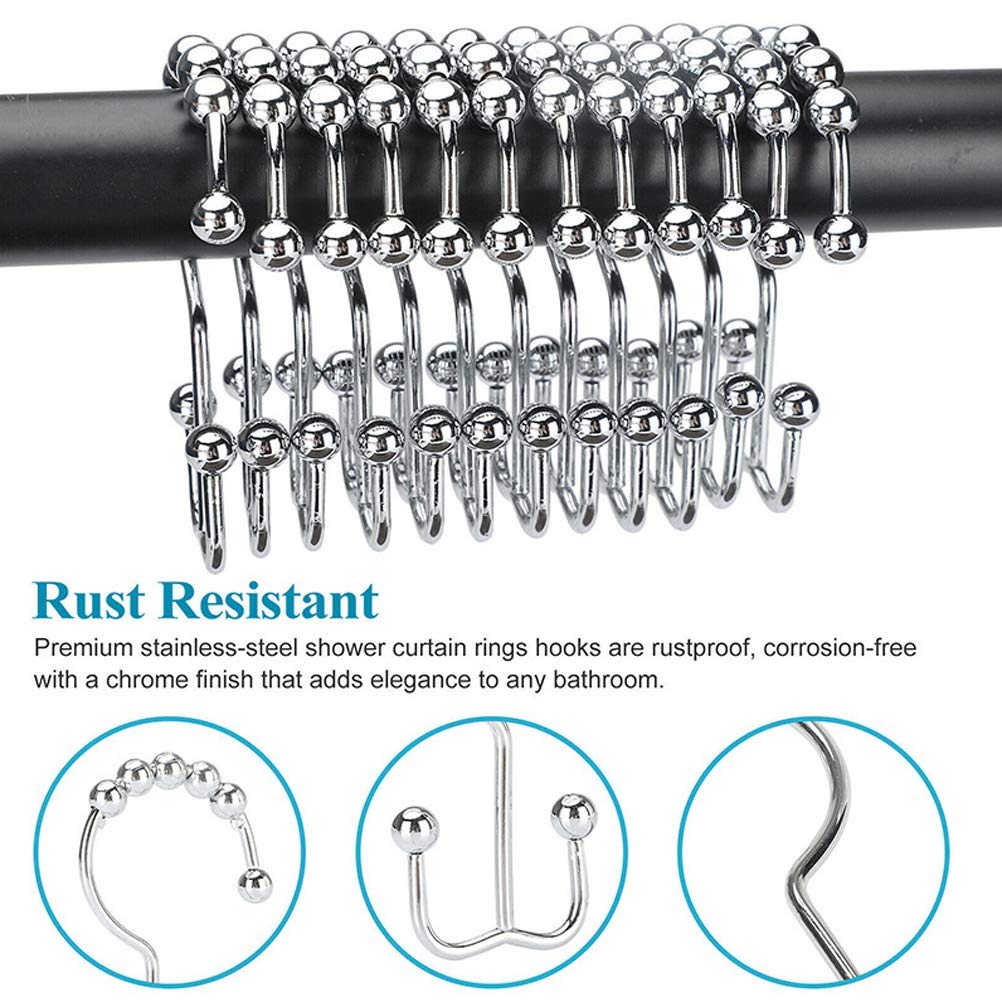 12pcs Dual-Side Sliding Shower Rings Drape Hanger Rings Stainless Steel Iron Rings for Shower Curtain