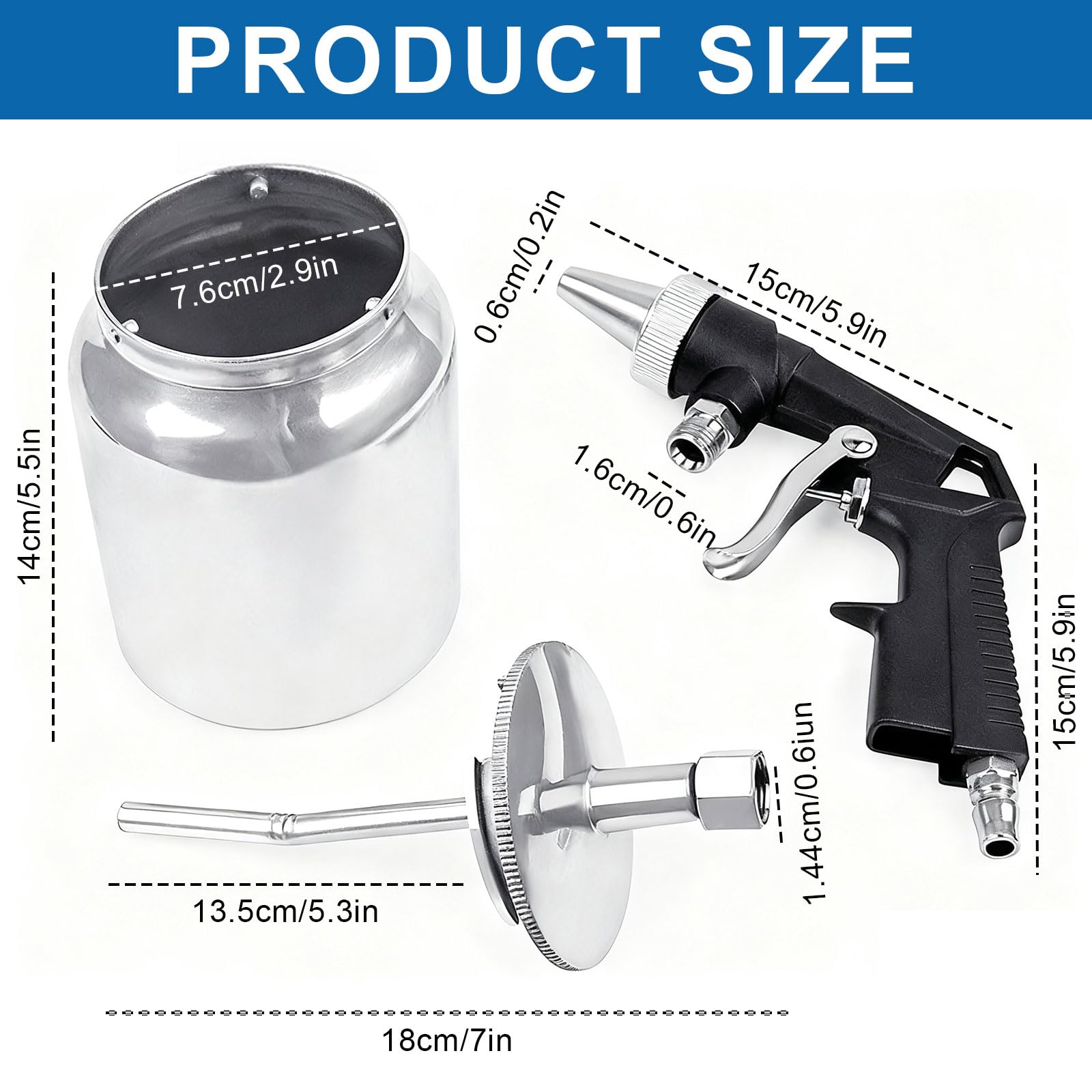 Pistolet de sablage à air comprimé Pression de service 6,5-8 bar Consommation d'air 198 L/min, sableuse, pistolet de sablage convient pour le polissage, le dérouillage, le nettoyage des impuretés