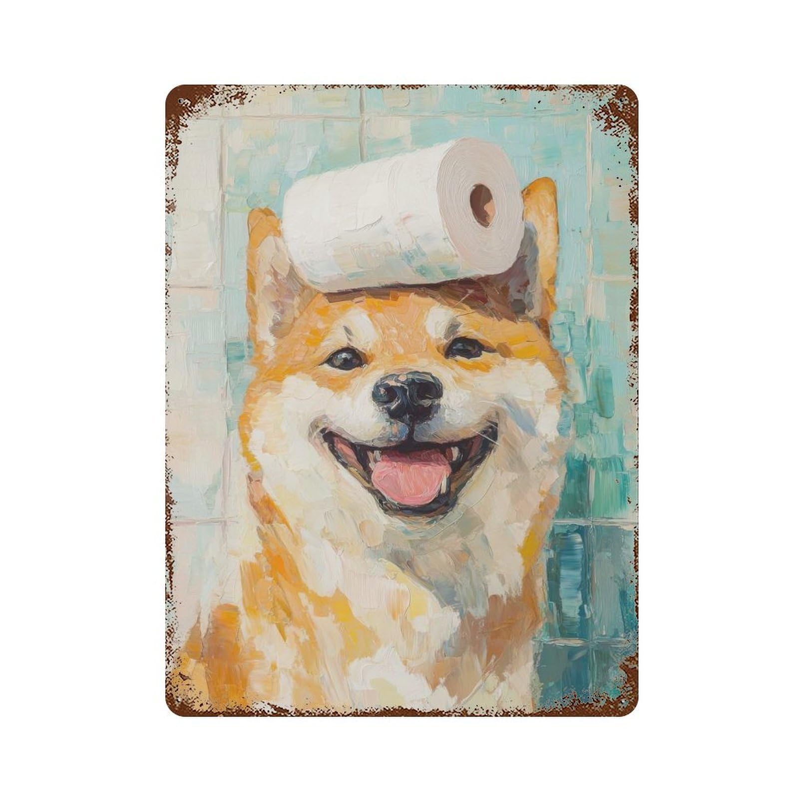 Shiba Inu with Toilet Paper Decorative Tin Sign 15.7"x11.8", for Farmhouse, Kitchen And Entryway Decor, Shabby Chic Decor