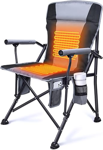 Silla de camping con calefacción, sillas totalmente acolchadas con calefacción para deportes al aire libre, batería no incluida