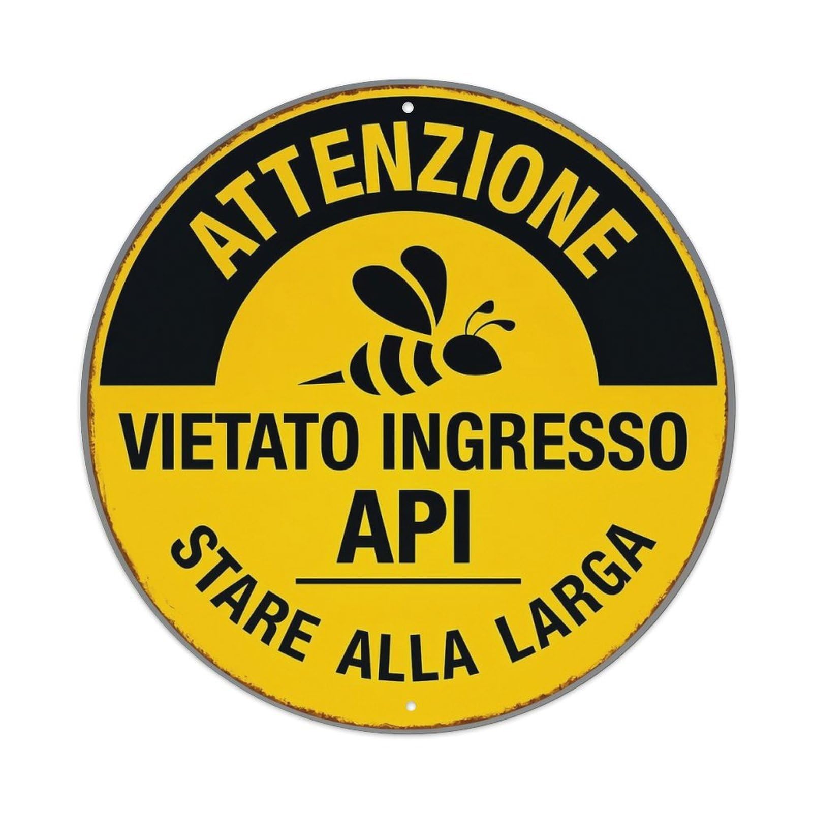 Attenzione Vietato Ingresso Api Stare Alla Larga Round Metal Tin Sign Vintage Wall Decor, Bar Garage Cafe Kitchen Home Wall Art Poster 8x8inches