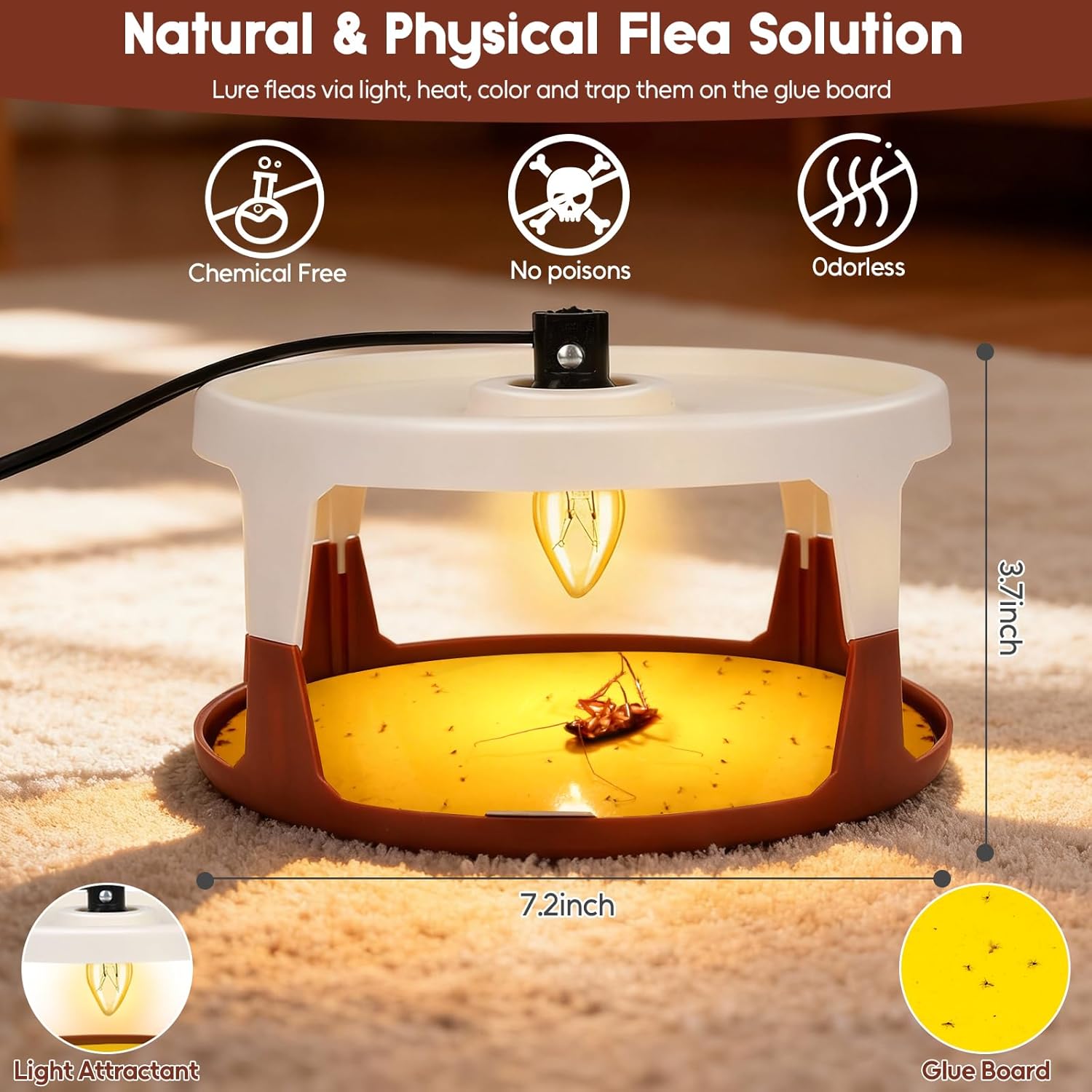 Flea Traps for Inside Your Home, 2 Pack Indoor Flea Light, Electric Bed Bug Insect Killer with 8 Sticky Pads & 8 Light Bulb Replacement, Natural Pest Control w/Glue Discs Refills, Safe for Kid Pet