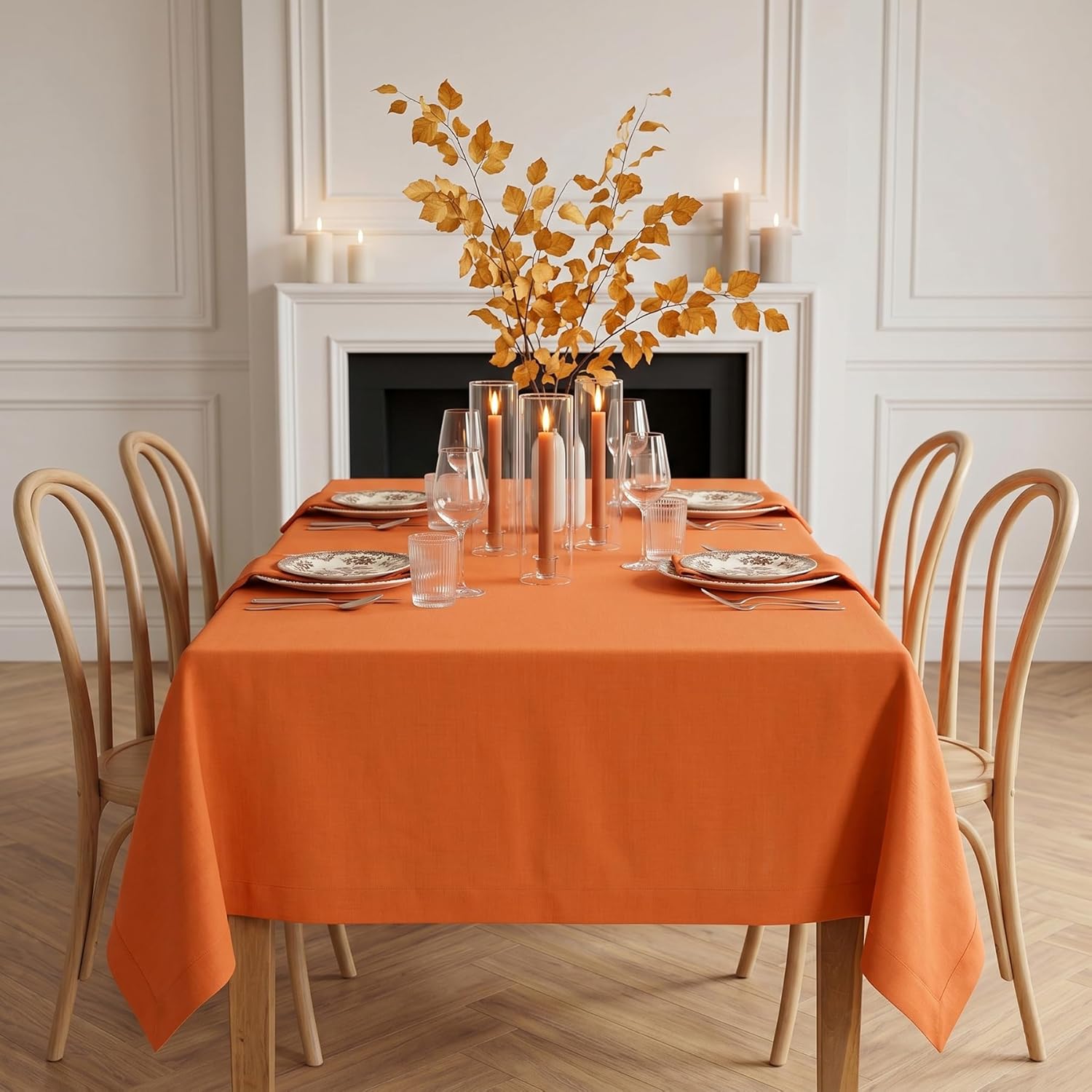 Solino Home Linen Tablecloth for Rectangle Tables 60 x 90 Inch - 100% Pure Linen Persimmon Orange Table Cloth - Fete, Machine Washable Cloth Tablecloth for Spring, Summer