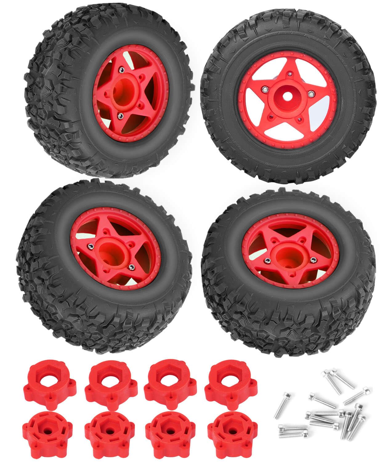 RCMYou Rc Truck Tires 12mm/14mm/17mm Hex RC Wheels Tires for 1/10 Slash 4×4 2WD,Arrm a Senton,Axia1 Redca t Rc 4wd,w/RC Wheels Hex Detachable Replace