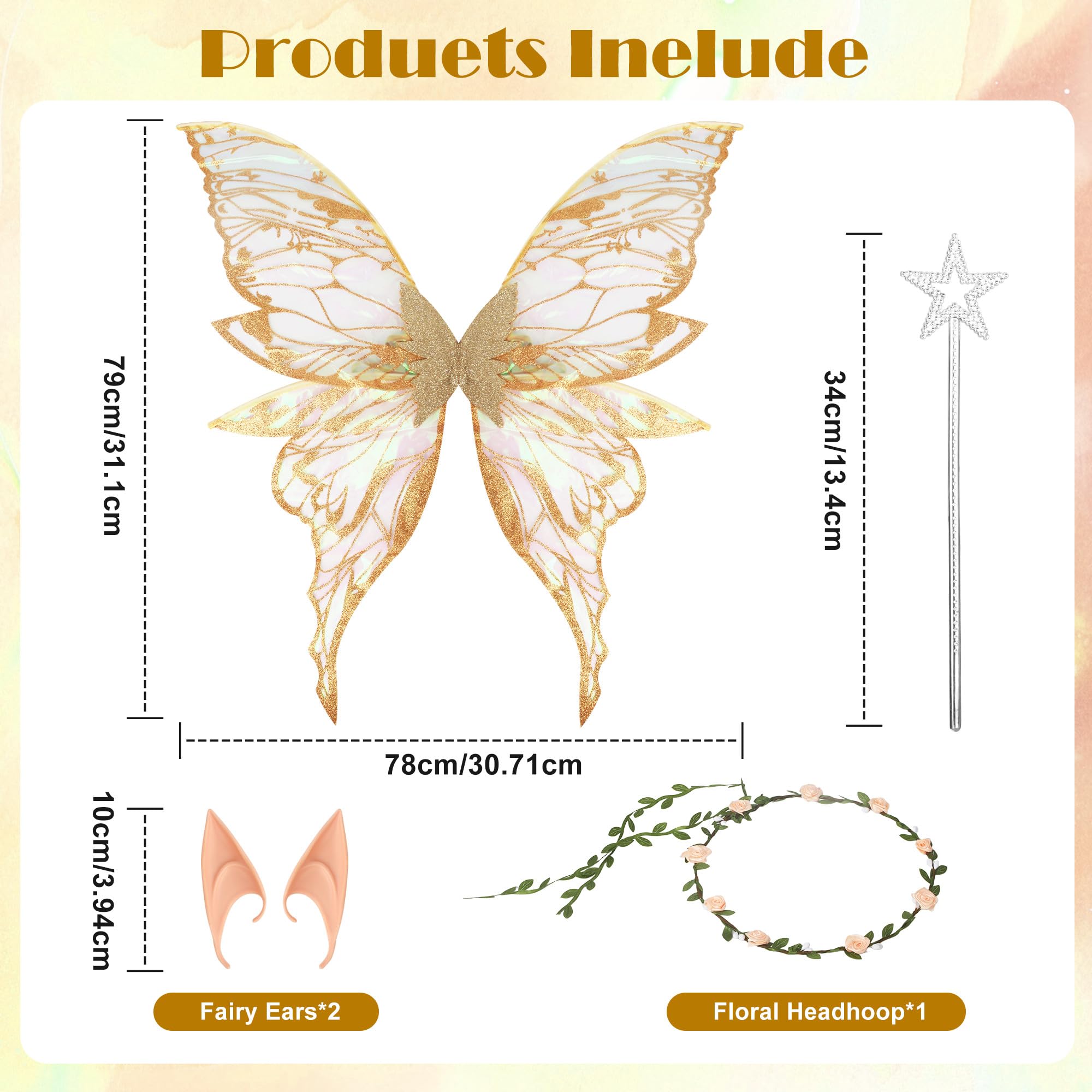 BUCOMTU Fairy Wings Costume Butterfly Wings Fairy Costume Women with Elf Eyes - Image 2