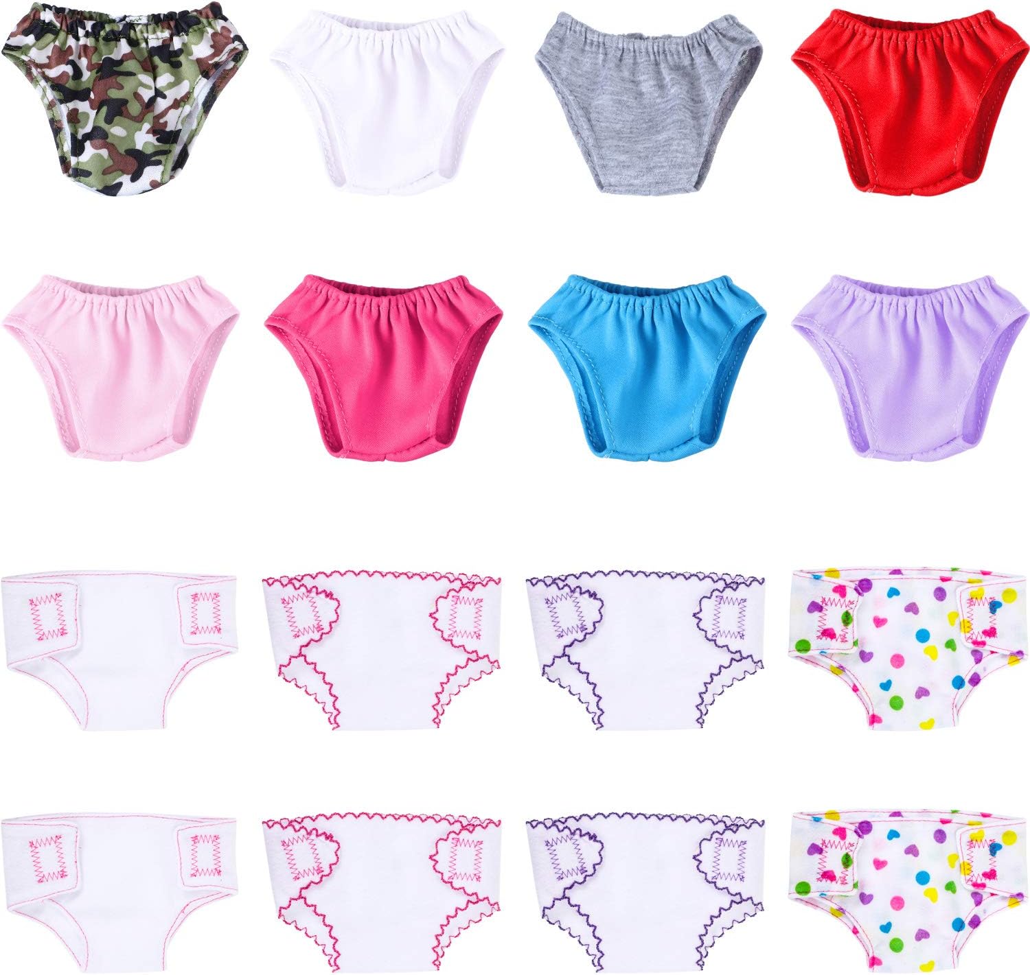 Gejoy 16 Pieces Doll Diapers Doll Underwear Fabric Underwear Doll Accessories for 18 Inch Girl Dolls Assorted Styles