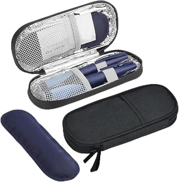 ARROMI Insulin Cooler Travel Case, Monjaro Travel Case with 1 Insulin Cooler Ice Packs, Medicine Insulin Case for Diabetic Supplies Black