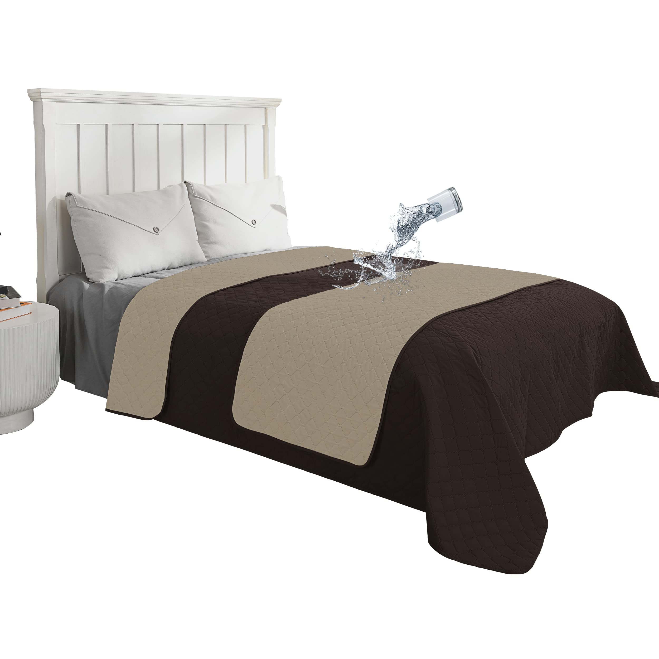 Easy-Going 100% Waterproof Dog Bed Cover Reversible Leak Proof Couch Cover Washable Sofa Cover Furniture Protector Blanket for Pets Kids Children Dog Cat (68x86 Inch, Chocolate/Beige)