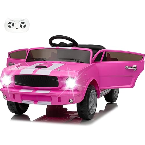 Wanan 12V Licensed Shelby Electric Car for Kids, Ride On Toy with Remote Control, Bluetooth Music, Adjustable 3 Speed, Multiple Panel, LED Lights, Shock Absorbers, Safety Belt (12V, Pink)