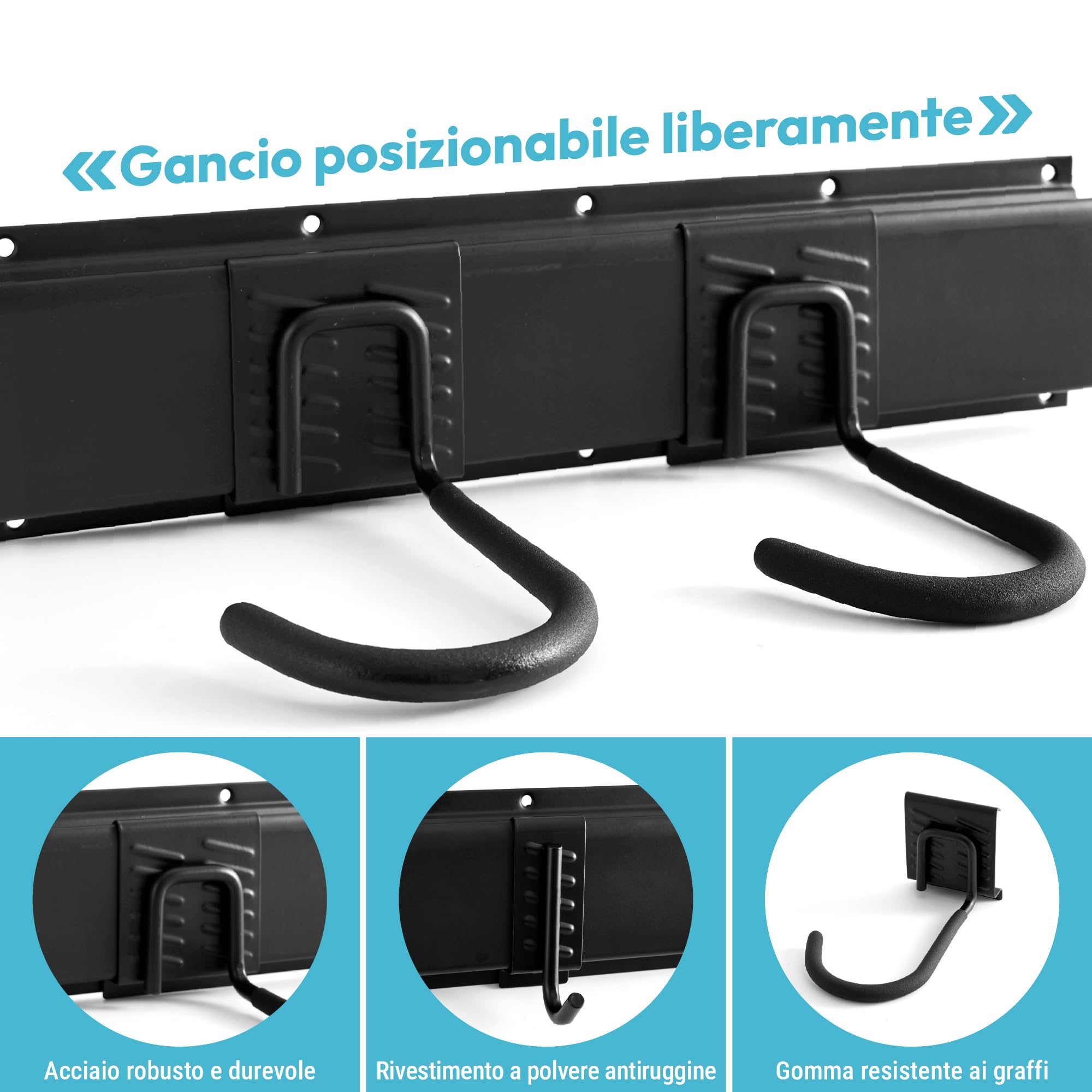 Porta Bici da Muro per 4 Biciclette e 3 Caschi, Portabici in Metallo con Ganci Resistenti fino a 136 kg