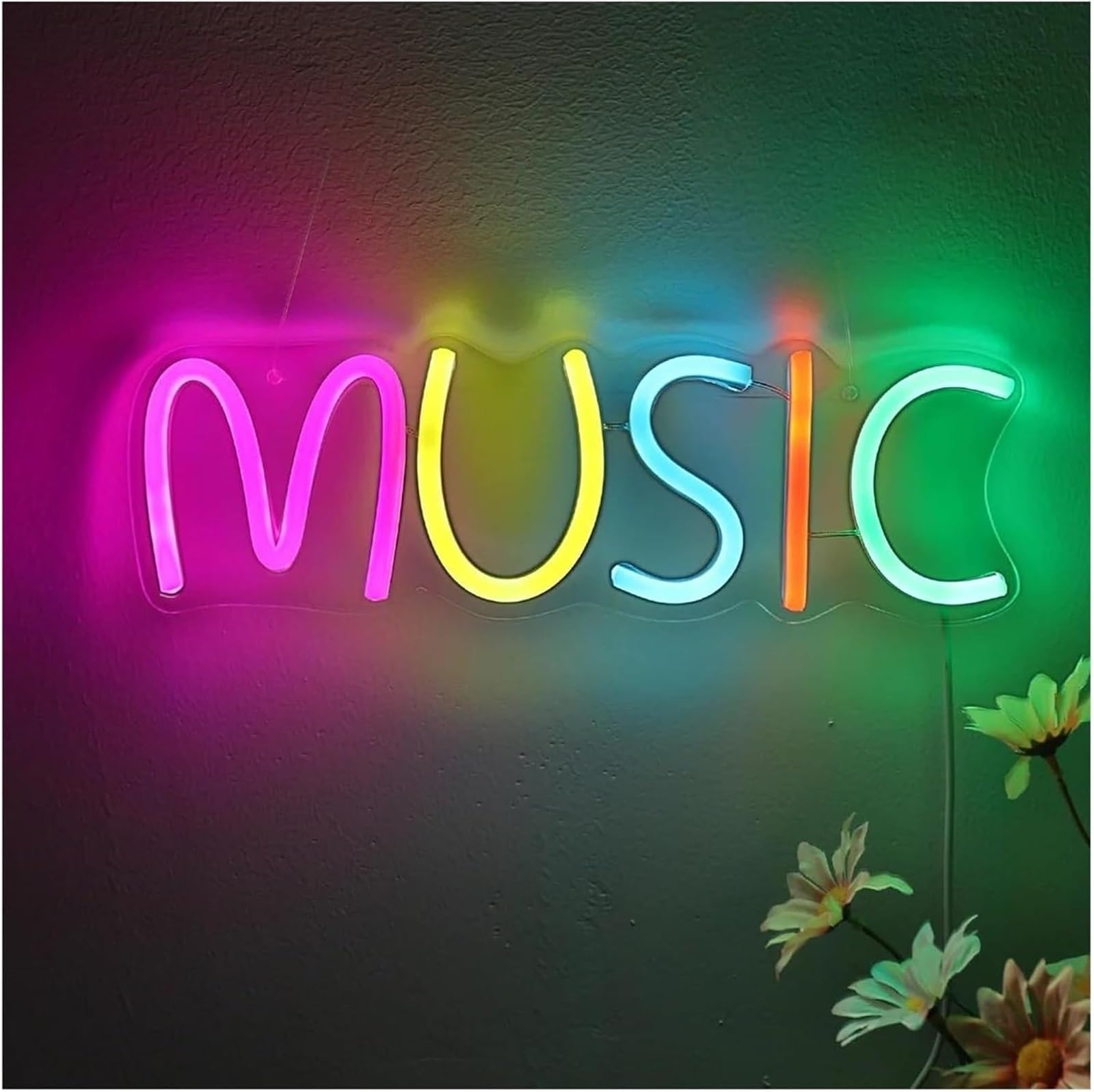 Kolorowy neon LED z napisem MUZYKA, na imprezę, do pubu, klubu, sklepu, 31 cm × 10,1 cm