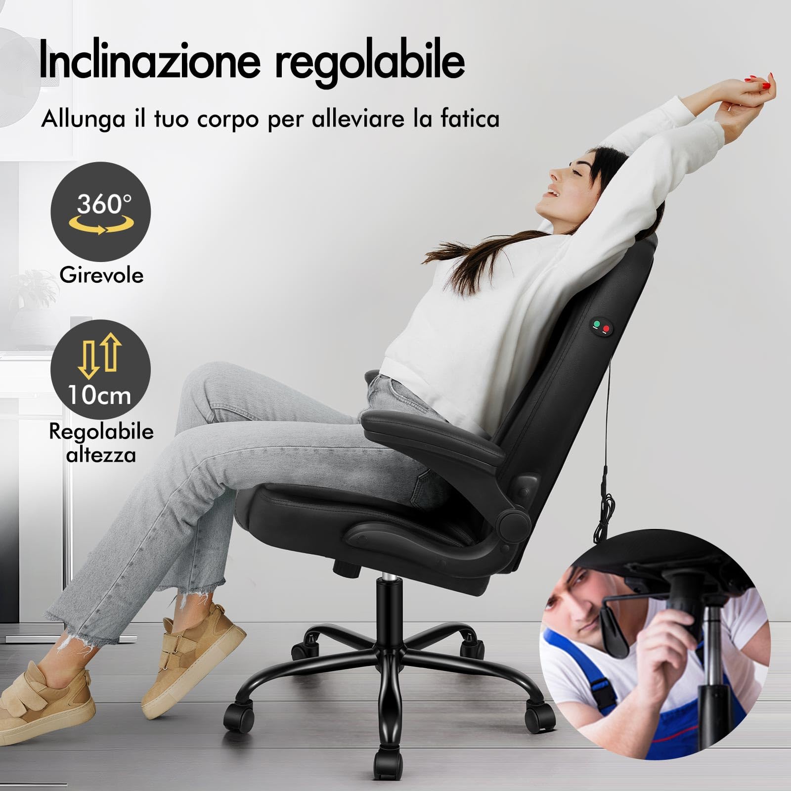 ALFORDSON Sedia Ufficio Ergonomica con Massaggio, Sedia Scrivania con Supporto Lombare, Poltrona Girevole ad Altezza Regolabile per Studio e Sala Riunioni, Portante 150 kg, Similpelle(Nera)
