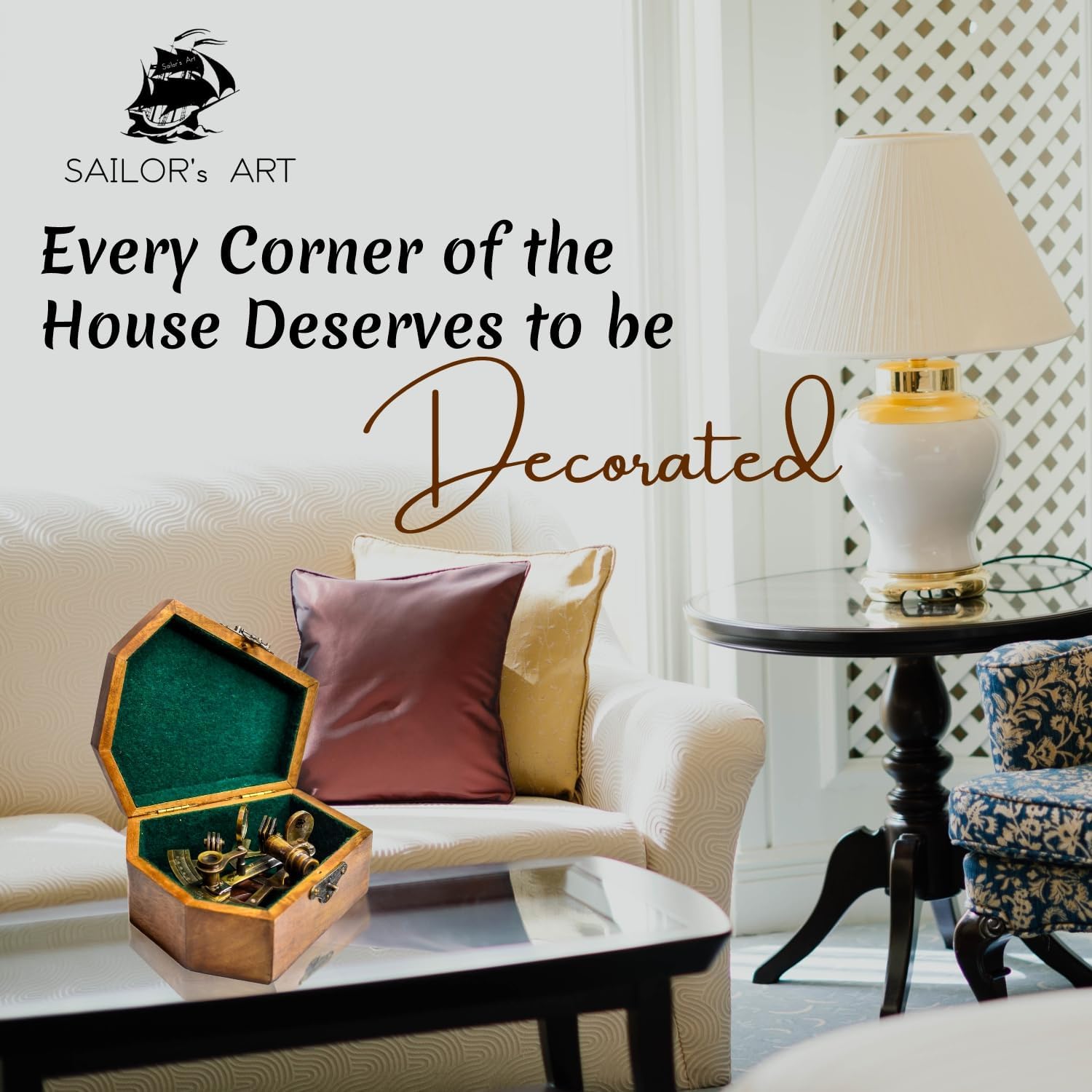 Sailor's Art Antique Brass Nautical Sextant with Wooden Box,Kelvin & Hughes 1917 London Brass Sextant for Mariners Surveyors,Navigation Instruments Sextant,Vintage Style Wedding,Graduation Gifts