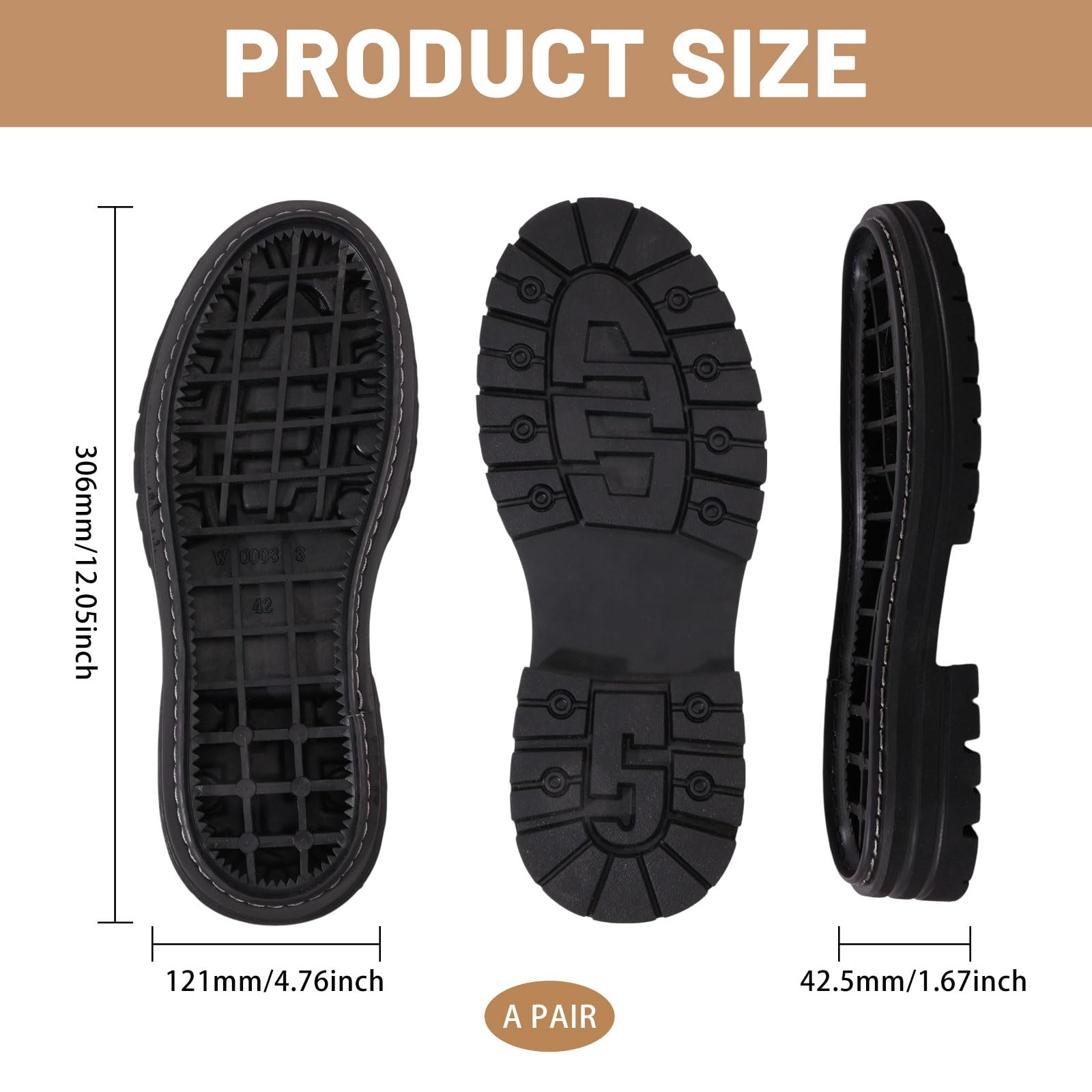 CHGCRAFT Suela de goma de repuesto para zapatos, 1 par, antideslizante, protector de reparación de zapatos para parte inferior, color negro, 42 EU