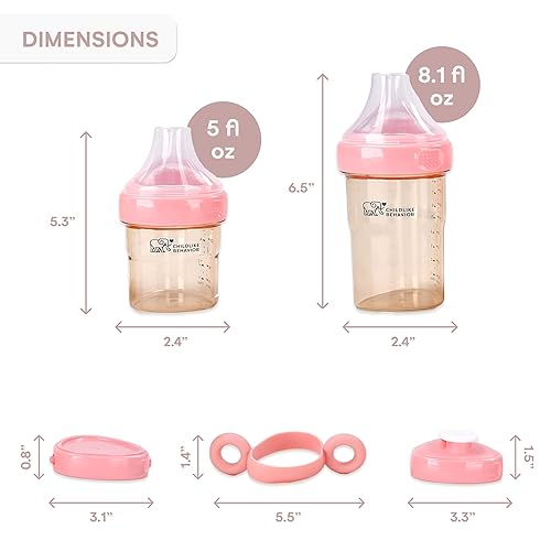 Miniatura 3 de Childlike Behavior Juego de caja de regalo de biberones anticólicos, incluye botellas de 5 y 8 onzas, asas desmontables, tapas de repuesto, diseño