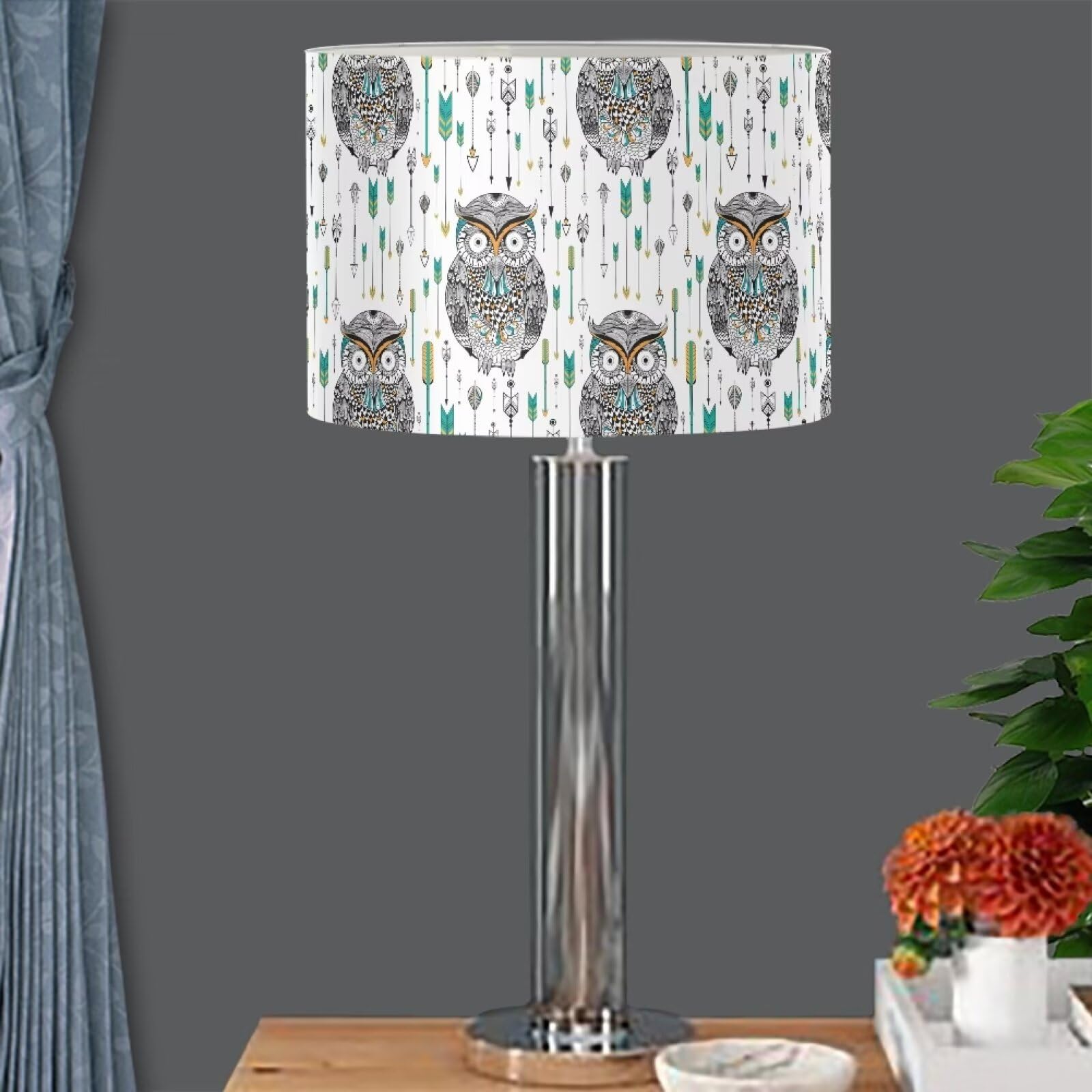 Xoenoiee Ethnic Tribal Owl Print Lamp Shade Home Decor Drum Lampshade for Floor Lamp and Table Lamp, PVC Material, Spider, European Fitter, Large