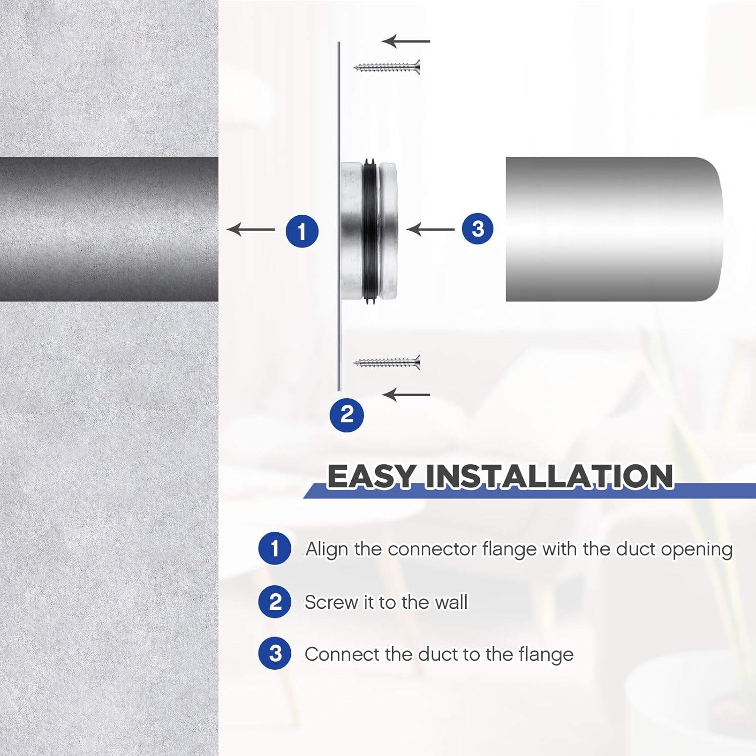 Zonon 4 Inch Duct Connector Flange Galvanized Steel Dryer Vent Connector with Rubber Ring and Screws Straight or Flex Pipe Flange for Heating Cooling Ventilation System