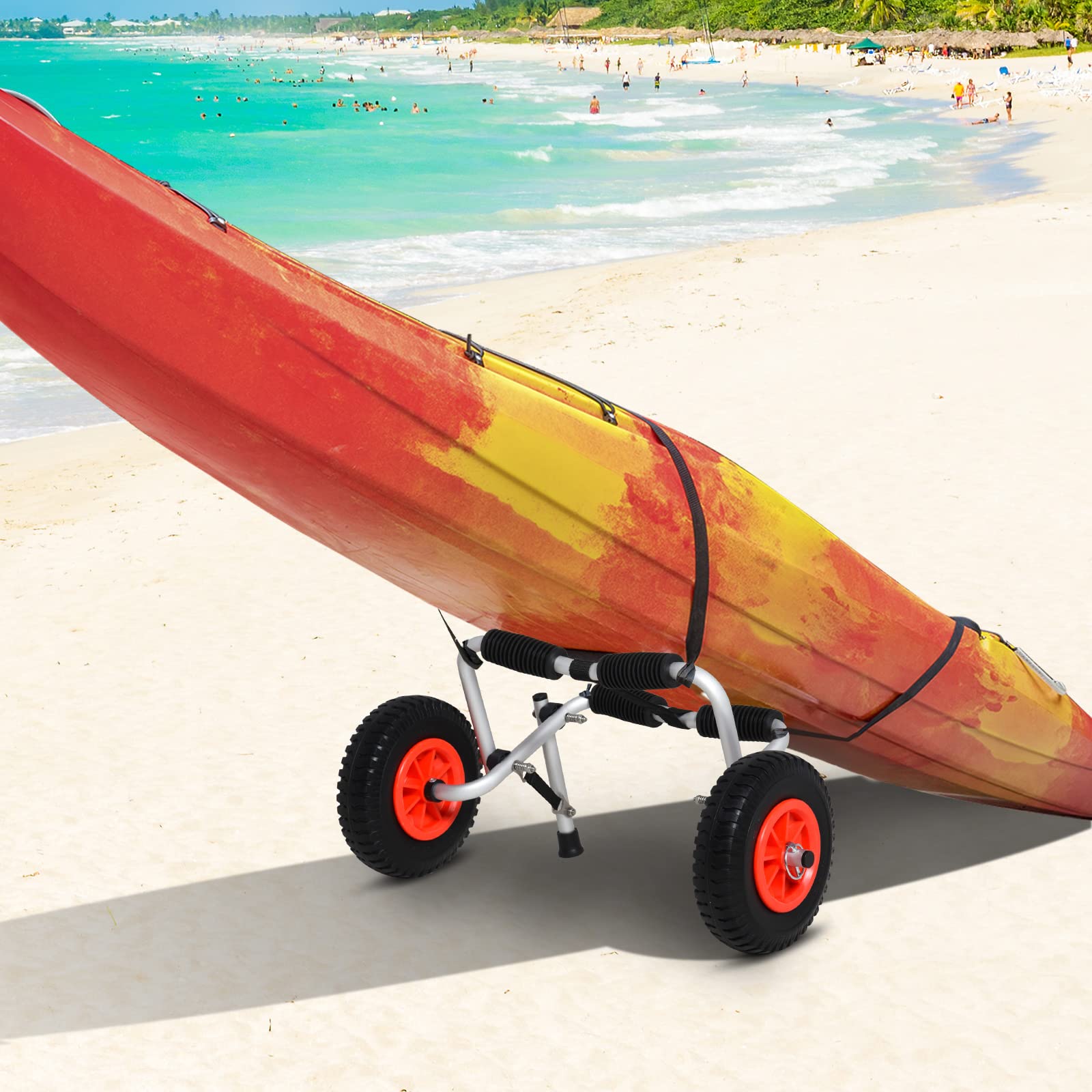 HOMCOM Carro de Transporte Plegable para Kayak Carga 75 kg Aluminio Ajuste Universal con Ruedas para Canoa Embarcación 57,5x33x24 cm Plata