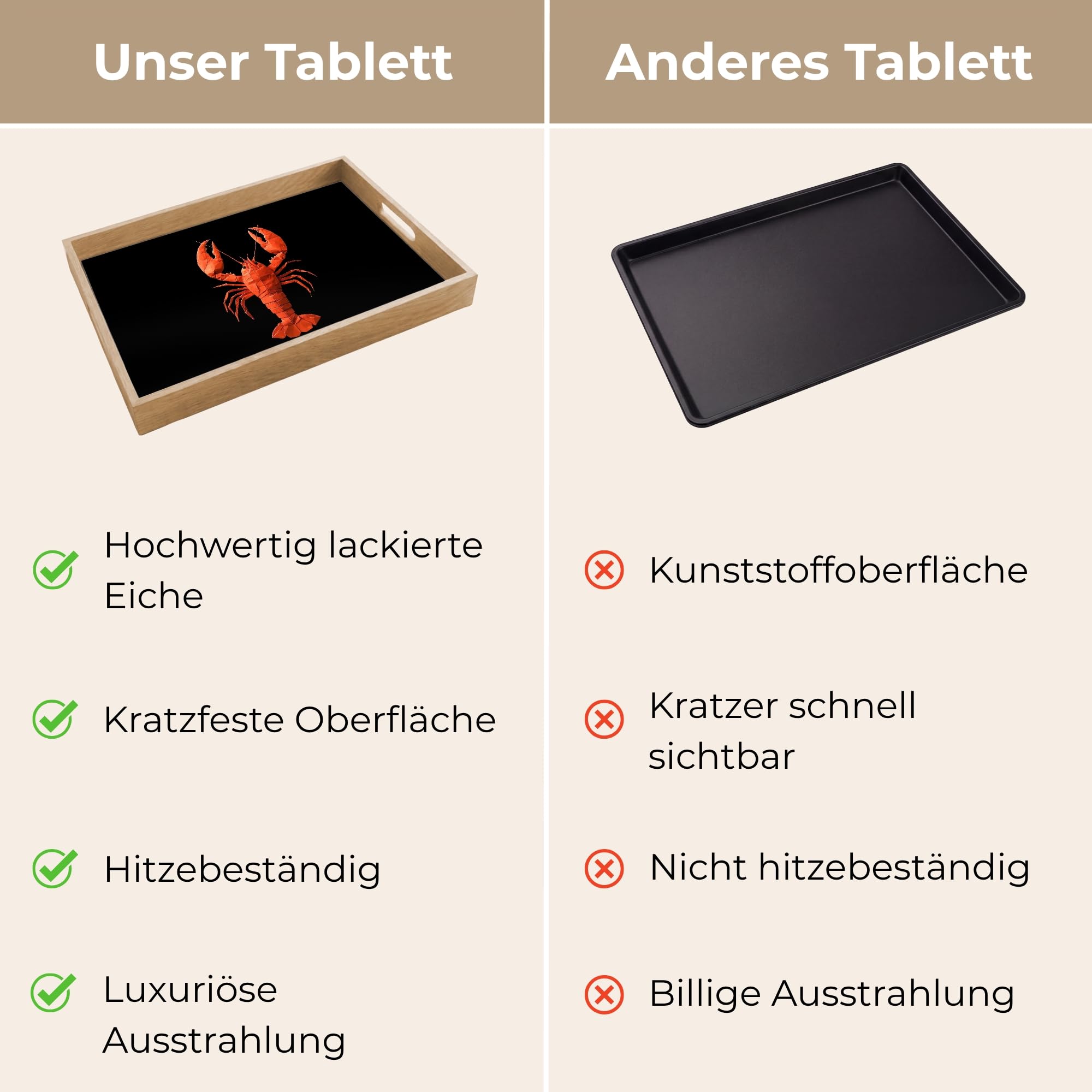 Serviertablett Rechteckig 50x35 cm Servierplatte Eiche Holz Tablett Mit Henkel Tray Kratzfest Kaffeetablett Tabletts Teetablett Hummer - Papier - Origamipapier - Rot
