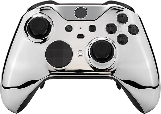 eXtremeRate Chrome Silver Glossy Faceplate Cover, Front Housing Shell Case Replacement Kit for Xbox One Elite Series 2, Xbox Elite 2 Core Controller Model 1797 - Thumbstick Accent Rings Included