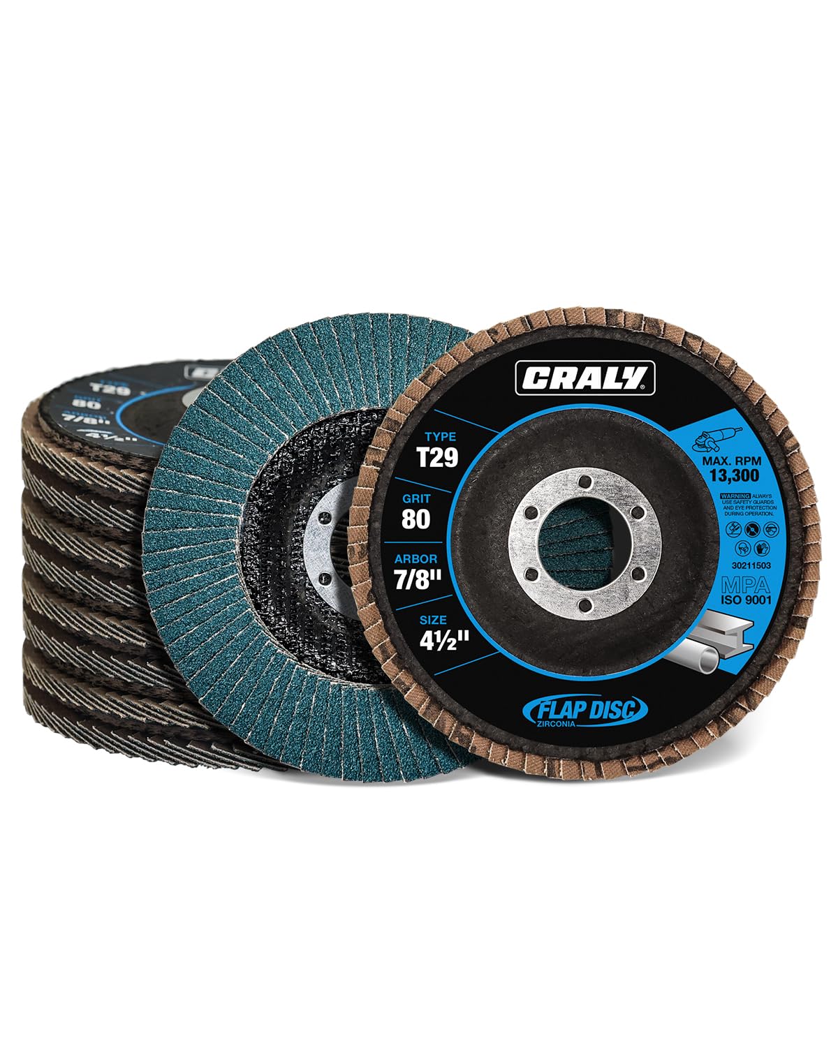 CRALY Lot de 10 disques à lamelles de 11,4 cm, arbre de 2,2 cm, grain 80, type 29, disque abrasif haute performance en oxyde de zirconium pour meuleuse d'angle, meule abrasive haute performance pour