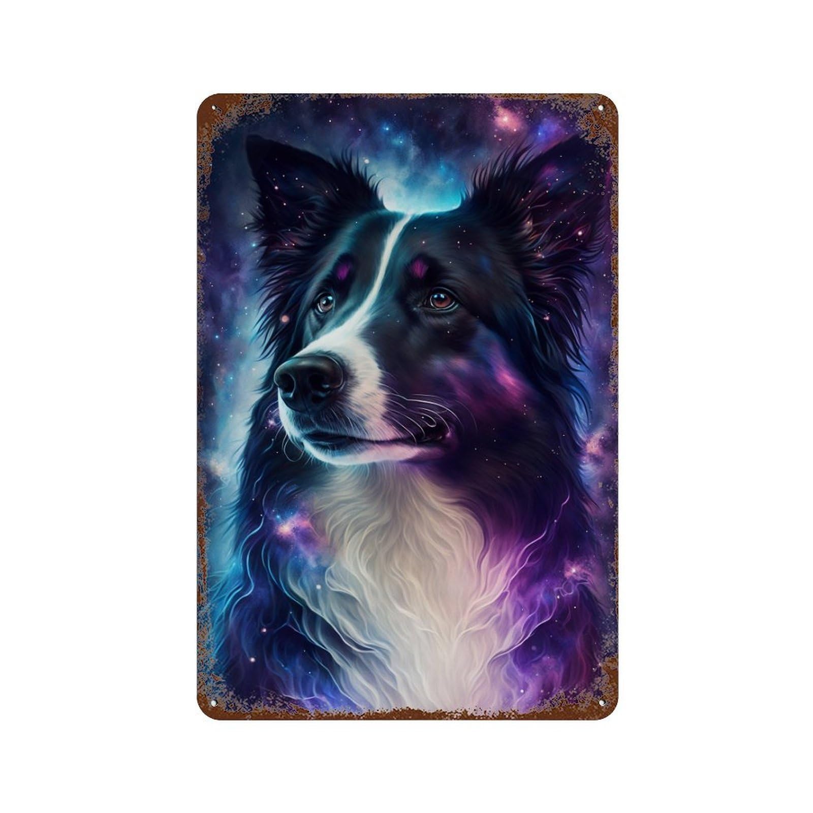 Cosmic Canine Portrait-9 11.8"x7.9" Rust Effect Tin Sign, Old School Wall Decor for Pub, Kitchen And Man Cave Decor