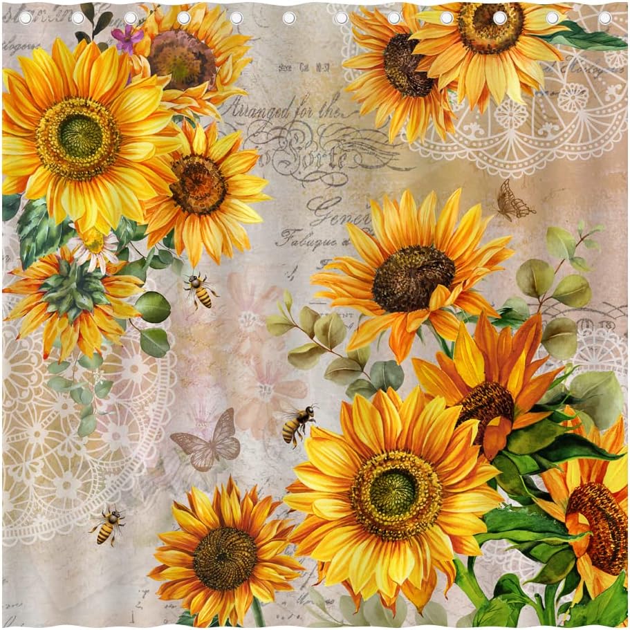 Juirnost Fall Sunflower Shower Curtain for Bathroom Floal