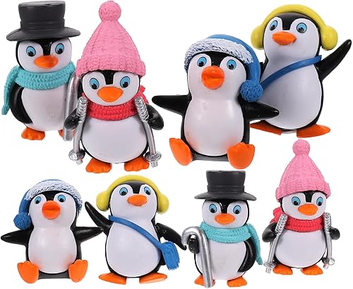 NUOBESTY Cute Penguin Toys - Juego de colección de figuras pequeñas, decoración de pastel de pingüino, 8 piezas