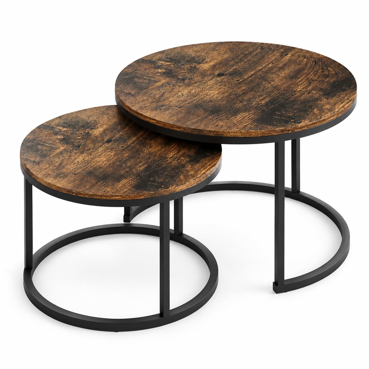 Round Nesting Coffee Tables Set of 2, Metal Frame