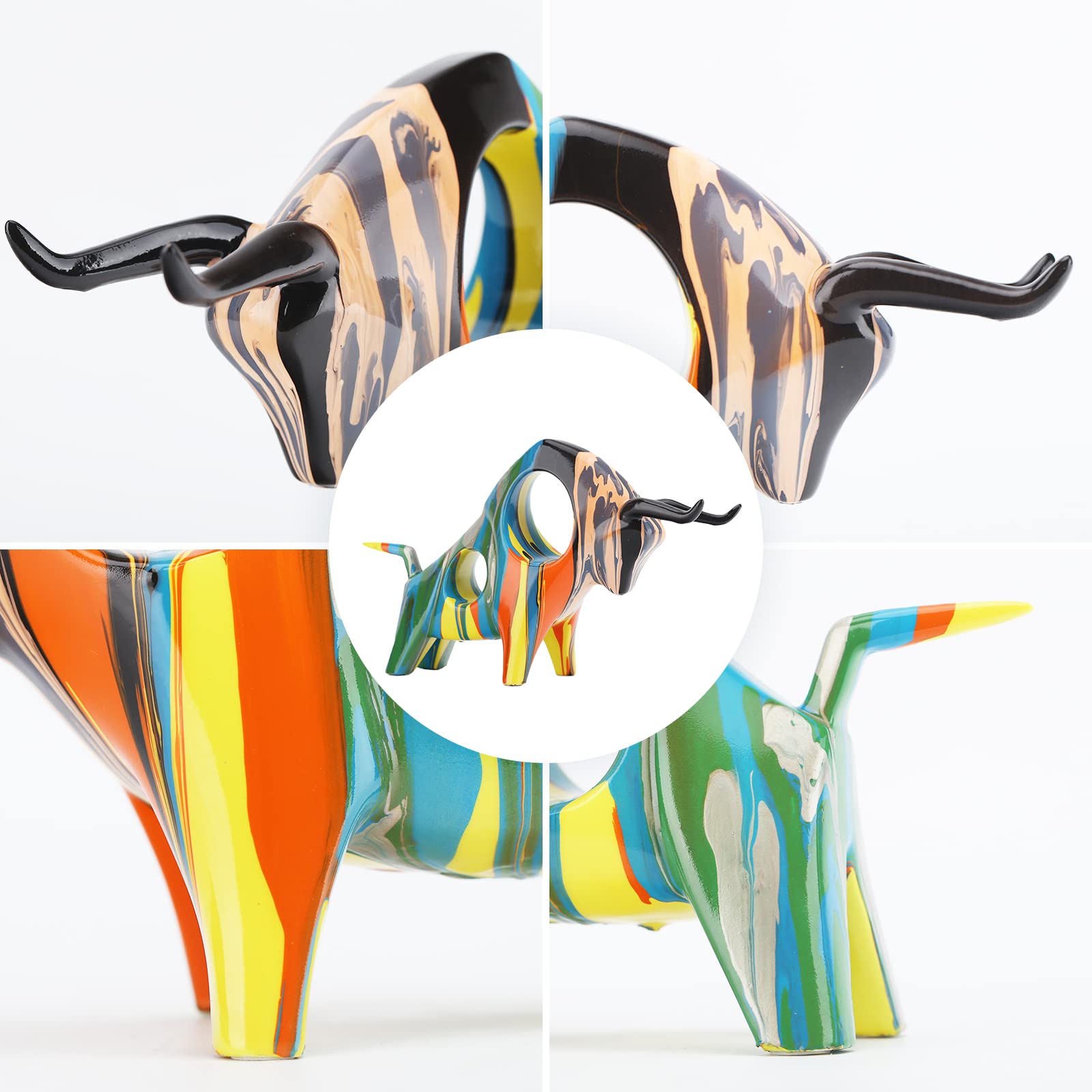 Simple Creative Colorful Bull Statue Bullfight Sculptures Animal Statue Crafts Ornaments Home Office Bedroom Living Room Study Room Studio Decorations