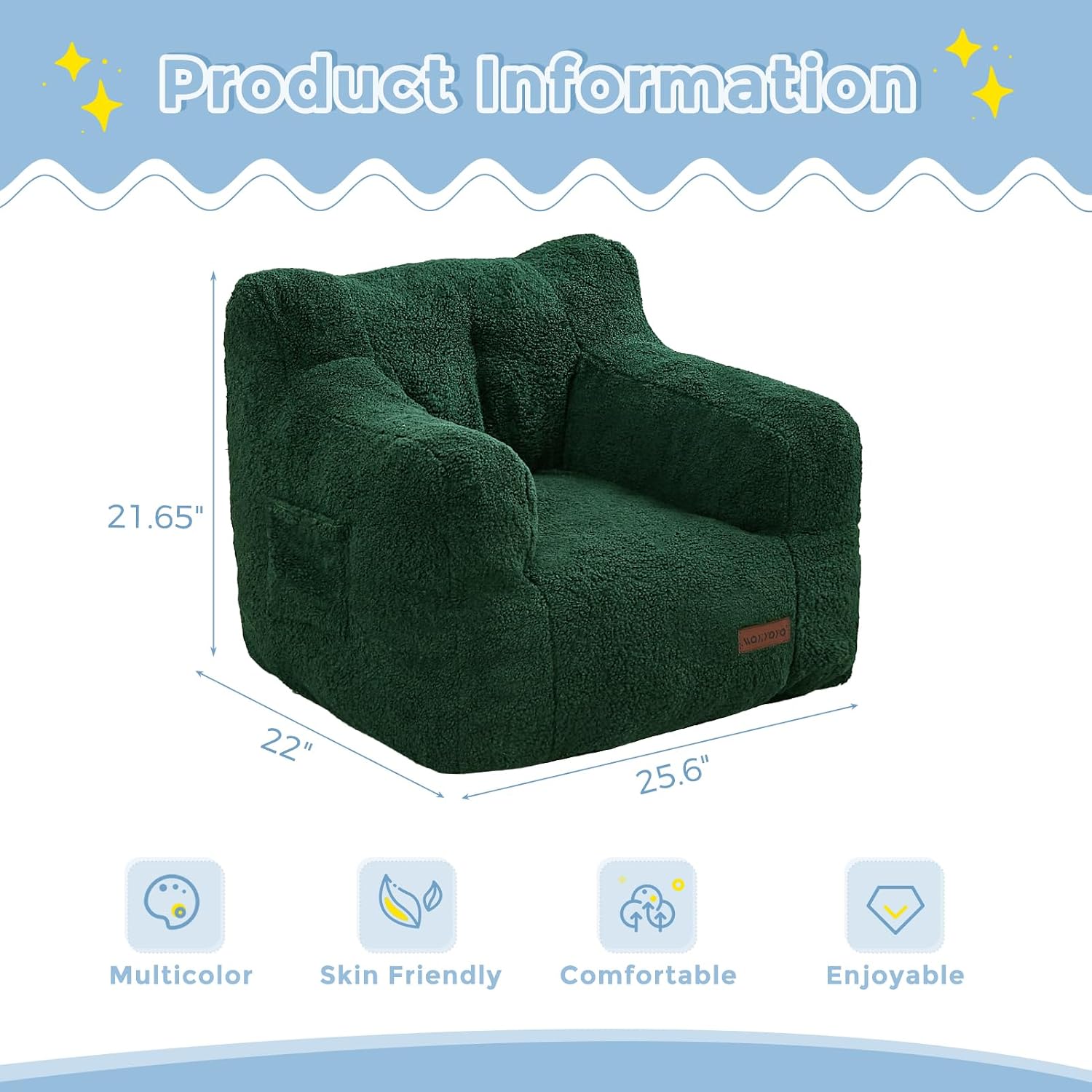 Condition photo showing New/Like New for maxyoyo kids sherpa bean bag chair, boucle toddler chair toddler bean bag couch for girls and boys, teddy lazy sofa with pocket for playing, green kid green (boucle fabric)