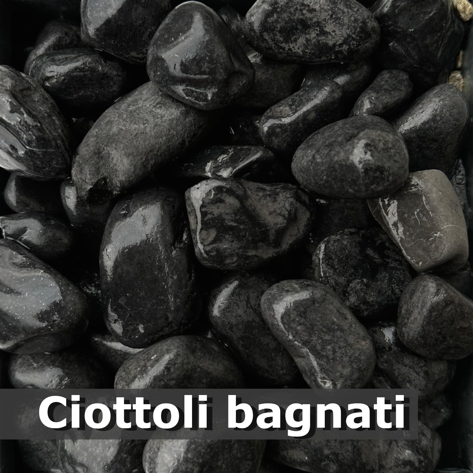 Ciottolo di marmo Nero Ebano 25/40 sacco da 25 kg sassi pietre arredo giardino vasi