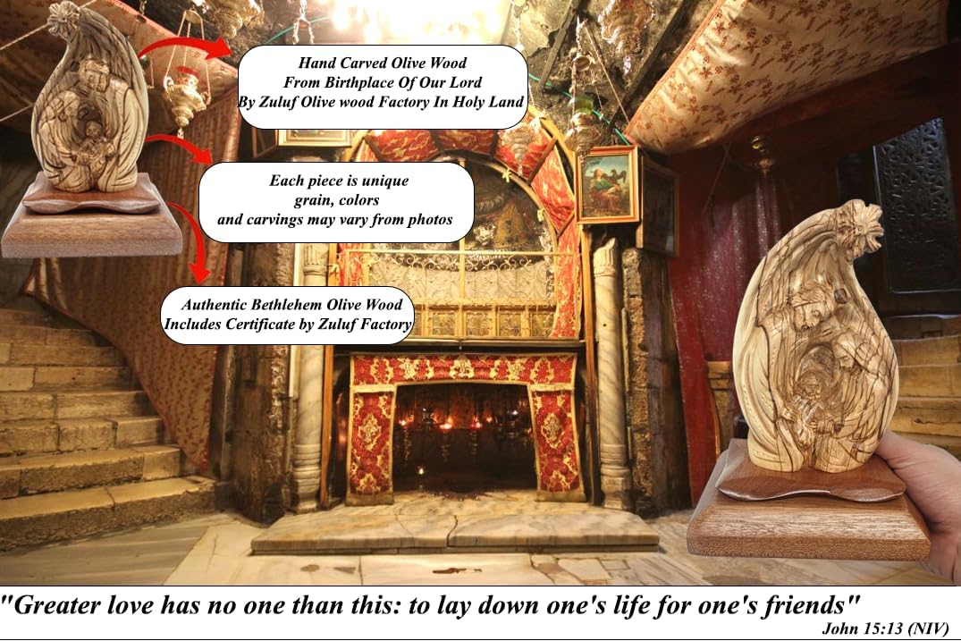 Zuluf Handcrafted Olive Wood Nativity Scene - Authentic Bethlehem Holy Art | Premium Quality Christmas Decor & Religious Gift 8x5INCHES FIG020