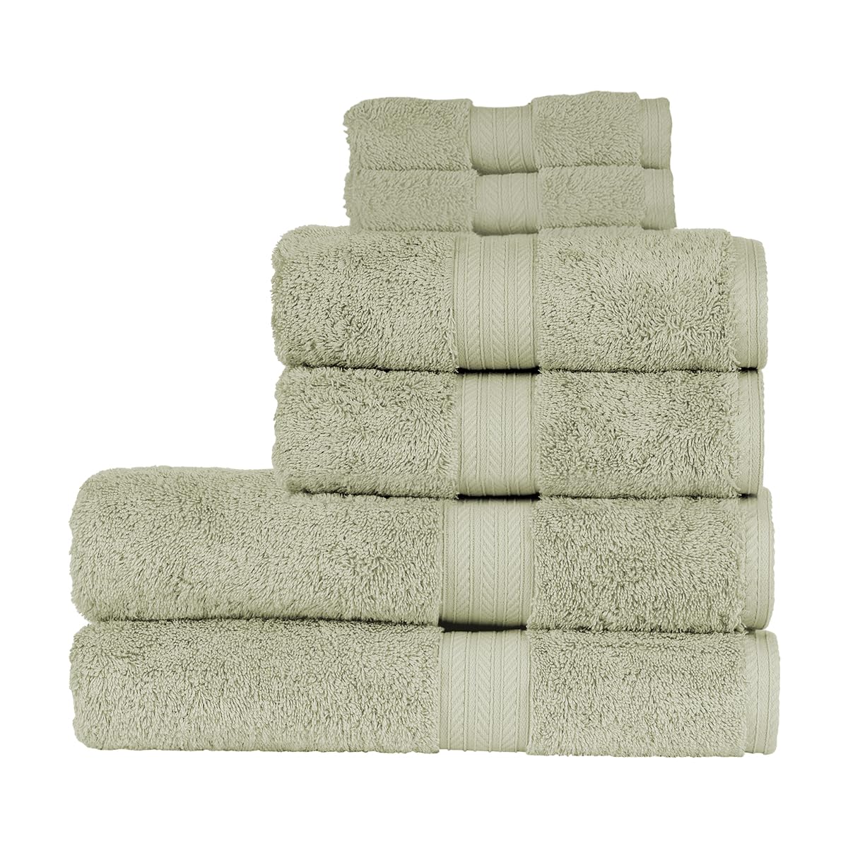 Christy Renaissance 6 Piece Towel Set | Thyme Green | 100% Egyptian Cotton Pile | Luxuriously Soft and Super Absorbent | 675 GSM | 2 Bath Towels 2 Hand Towels 2 Face Cloths
