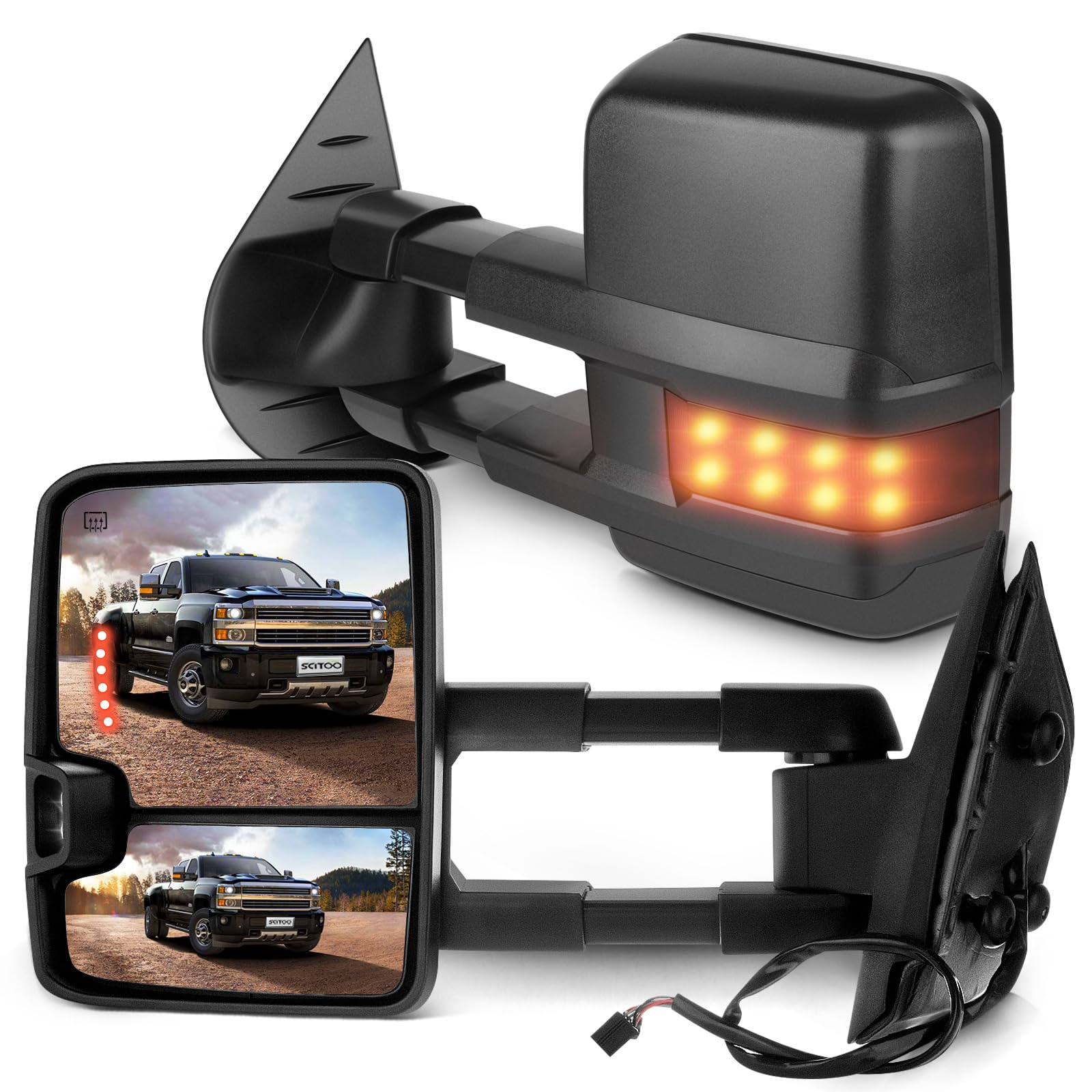 SCITOO Towing Mirrors for Chevy for GMC 07-14 for Silverado/Sierra Pair